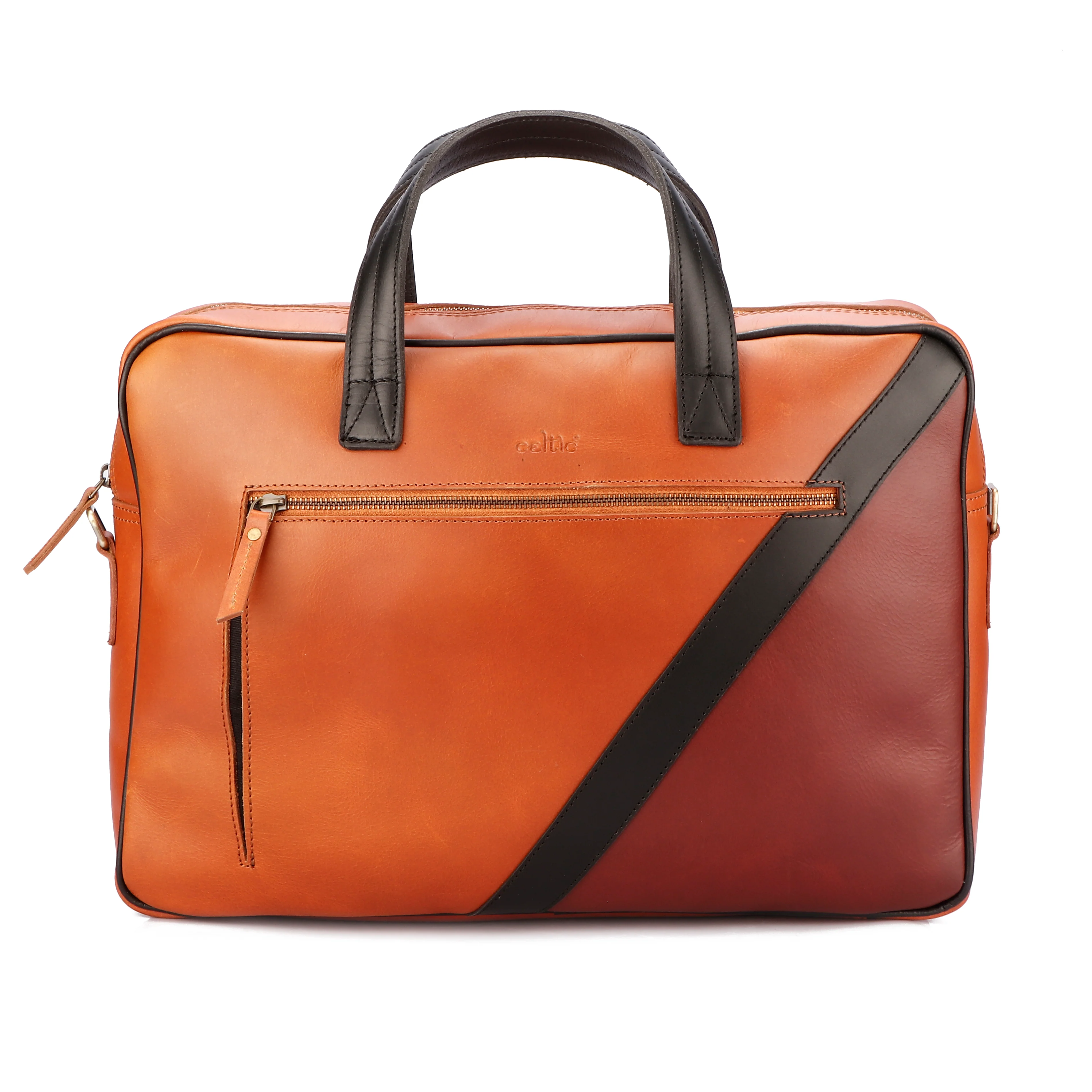 Premium Two-Tone Leather Office & Laptop Bag with Detachable Shoulder Strap - Image 3
