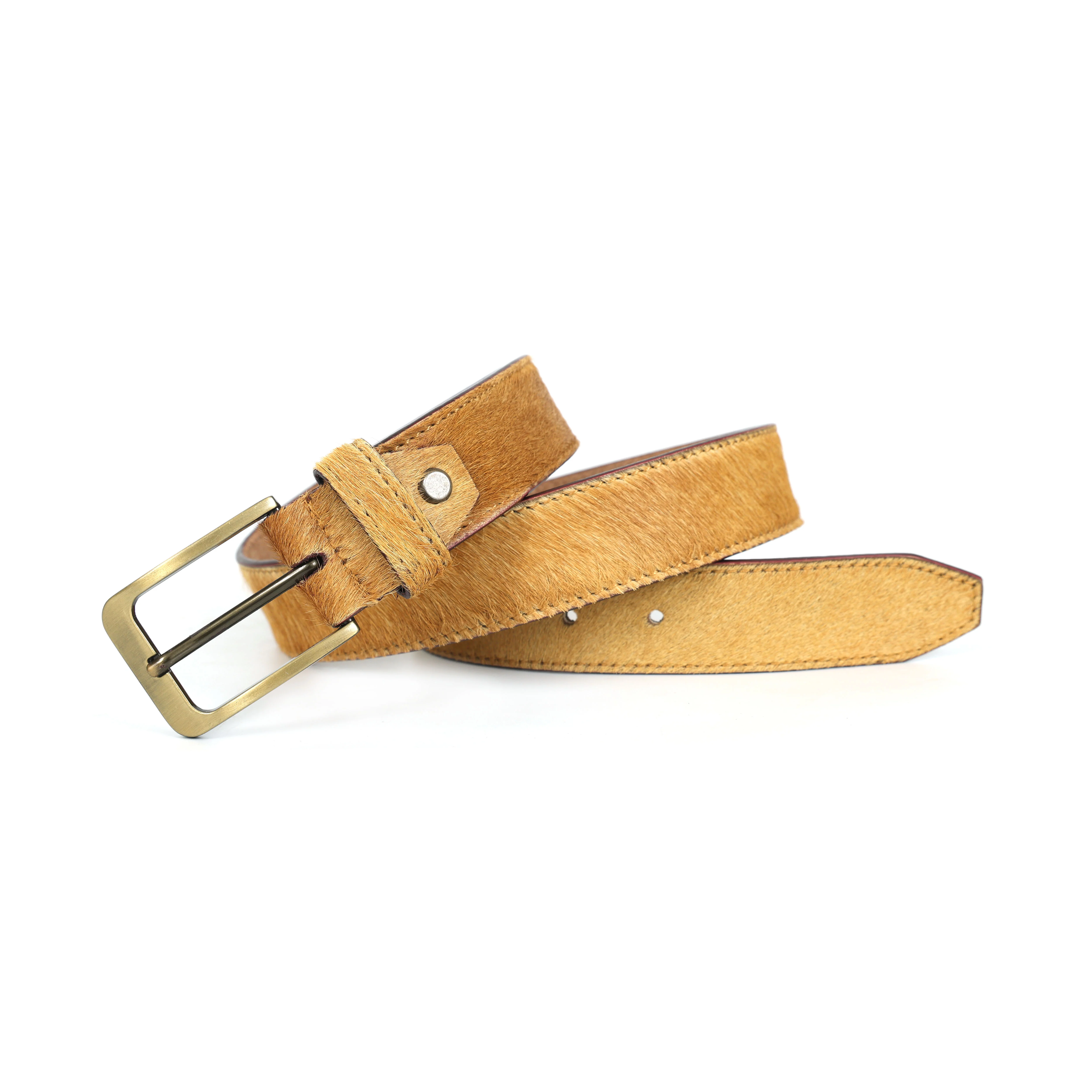 Unisex Premium Tan Hairon Leather Belt With Brass Buckle Handmade Stylish Accessory - Image 2