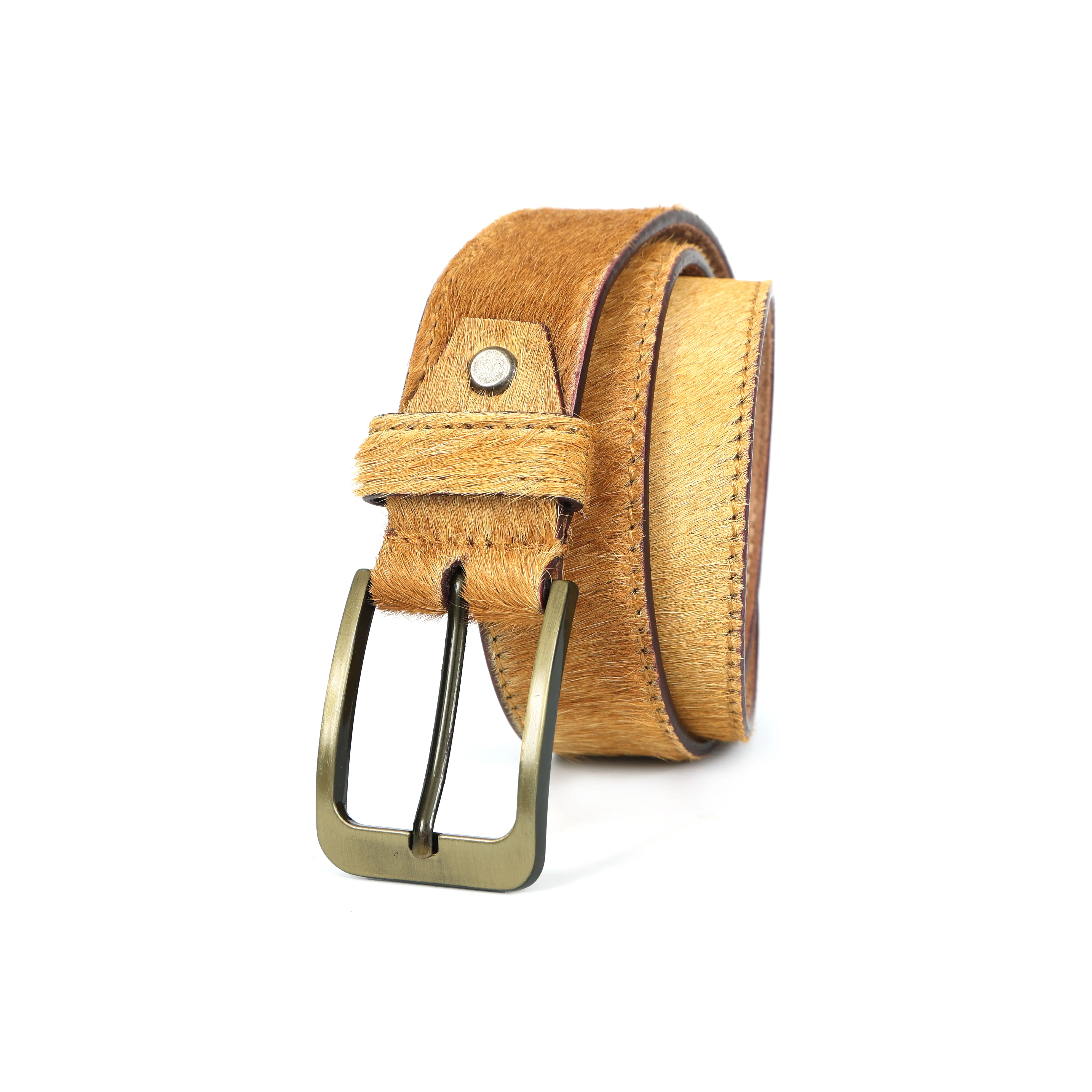 Unisex Premium Tan Hairon Leather Belt With Brass Buckle Handmade Stylish Accessory - Image 3