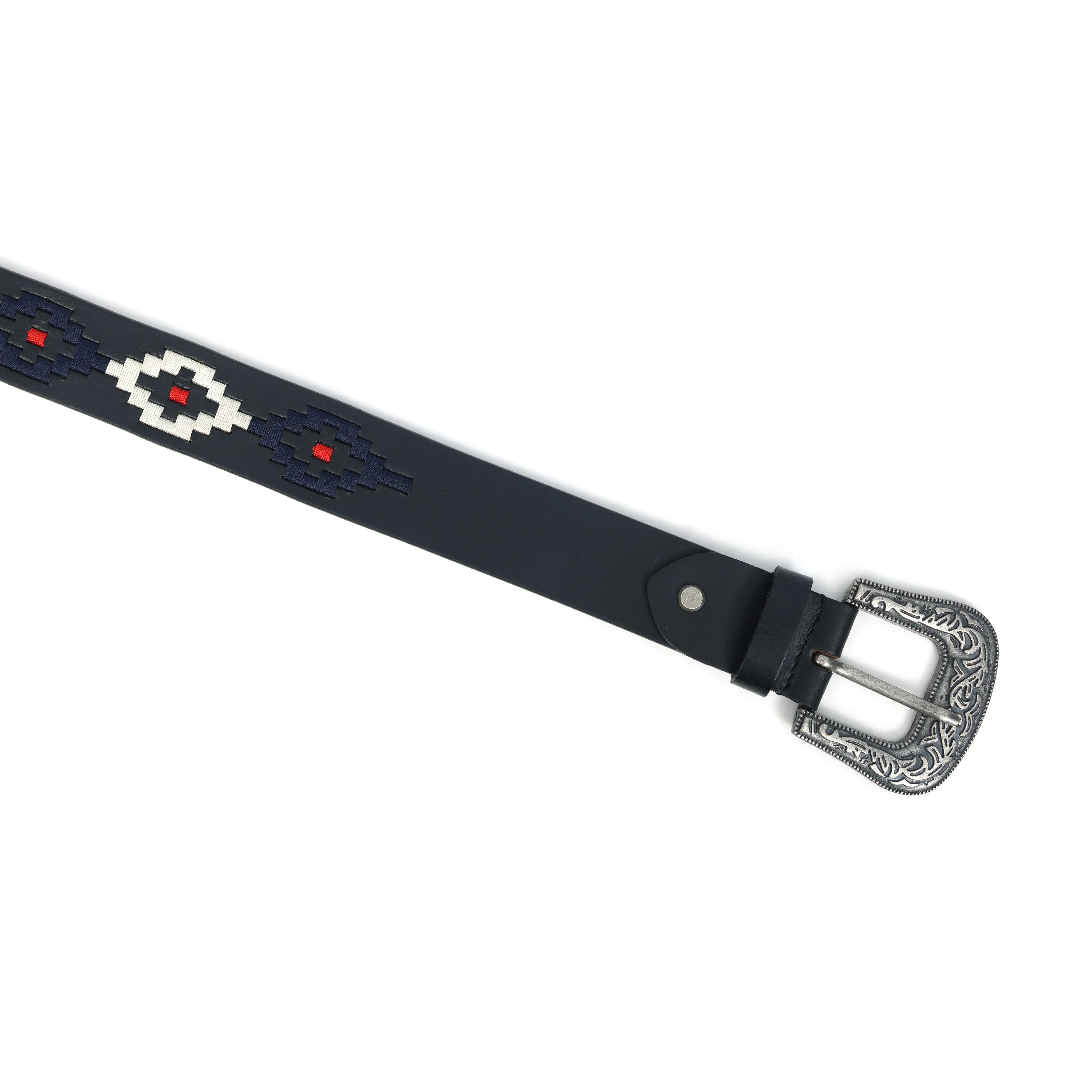 Unisex Handcrafted Black Leather Belt Aztec Pattern Antique Buckle Premium Artisan Accessory - Image 4