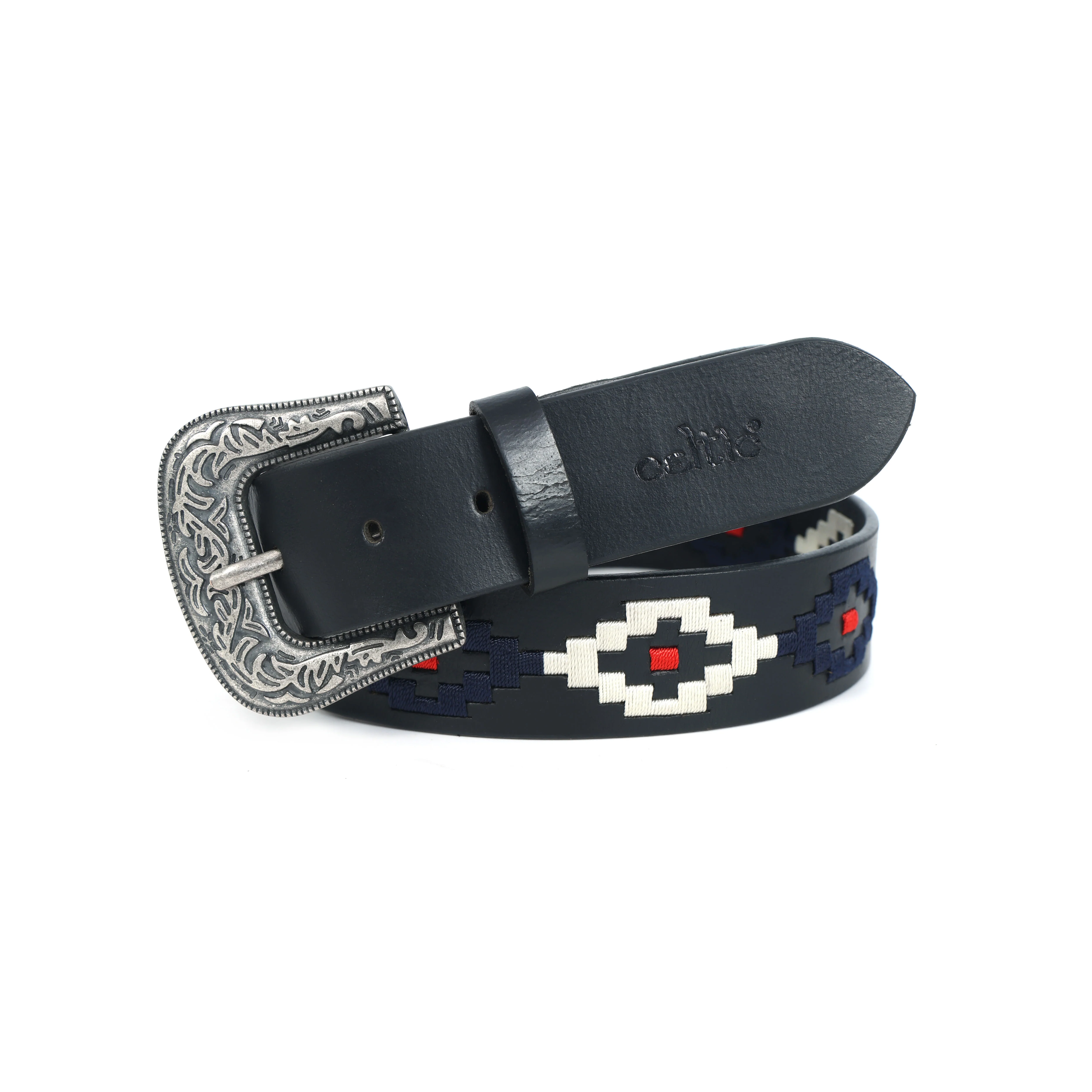 Unisex Handcrafted Black Leather Belt Aztec Pattern Antique Buckle Premium Artisan Accessory - Image 7