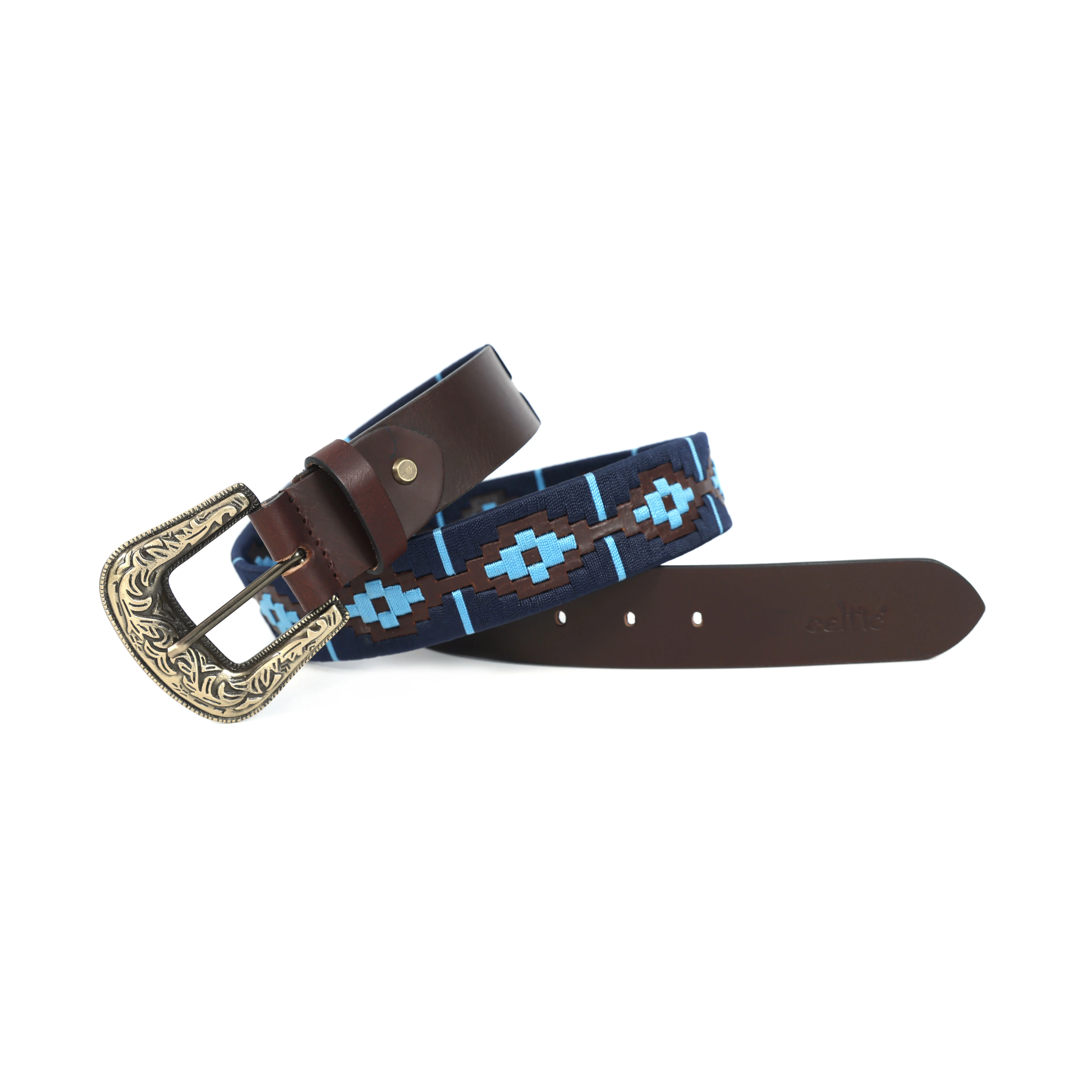 Unisex Handcrafted Leather Belt With Geometric Weave Antique Buckle Casual Wear Accessory. - Image 6