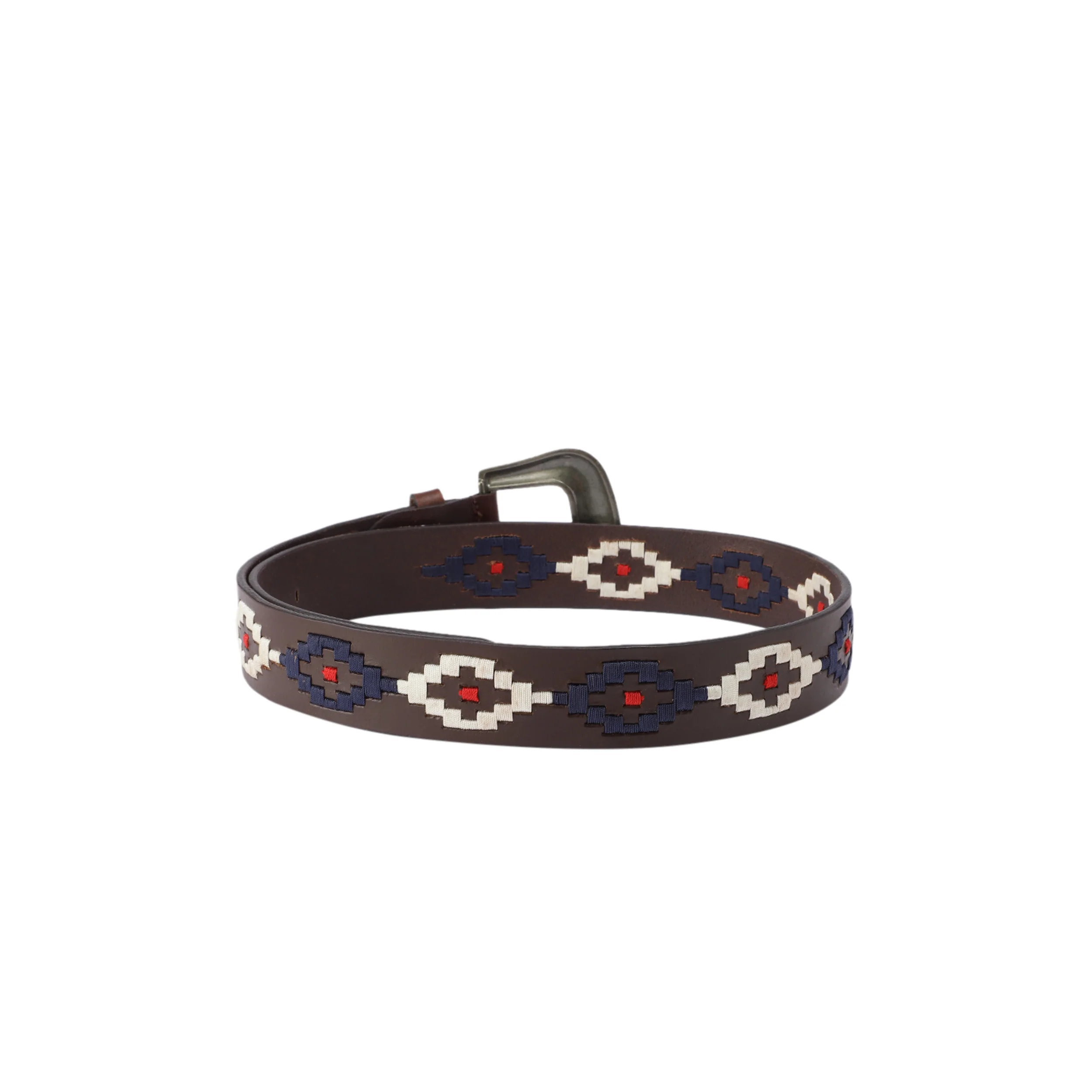 Unisex Handcrafted premium Leather Belt With Geometric Fabric Inlay And Antique Metal Buckle - Image 6