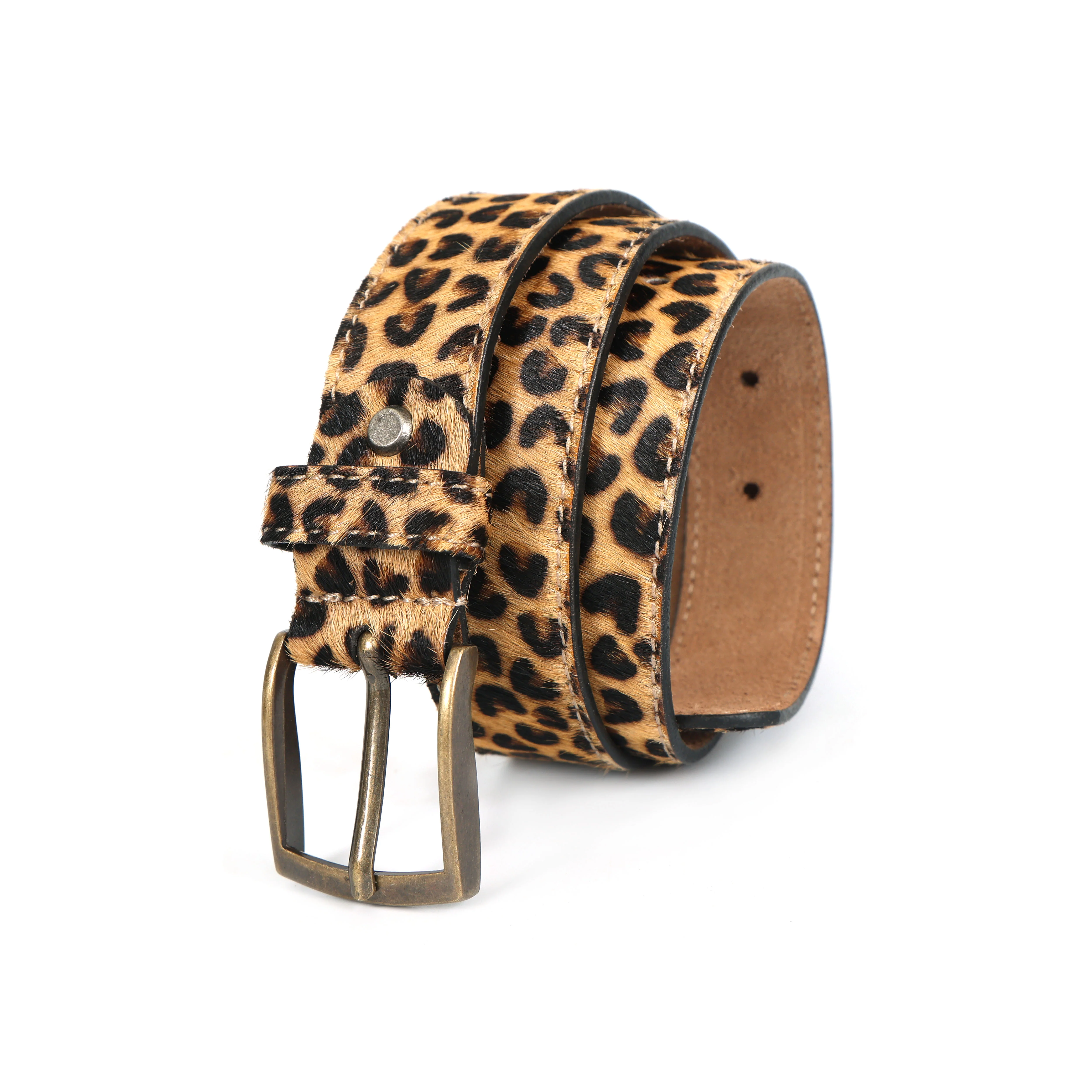 Unisex Leopard Print Genuine Leather Belt With Brass Buckle Stylish Casual Wear Accessory - Image 2