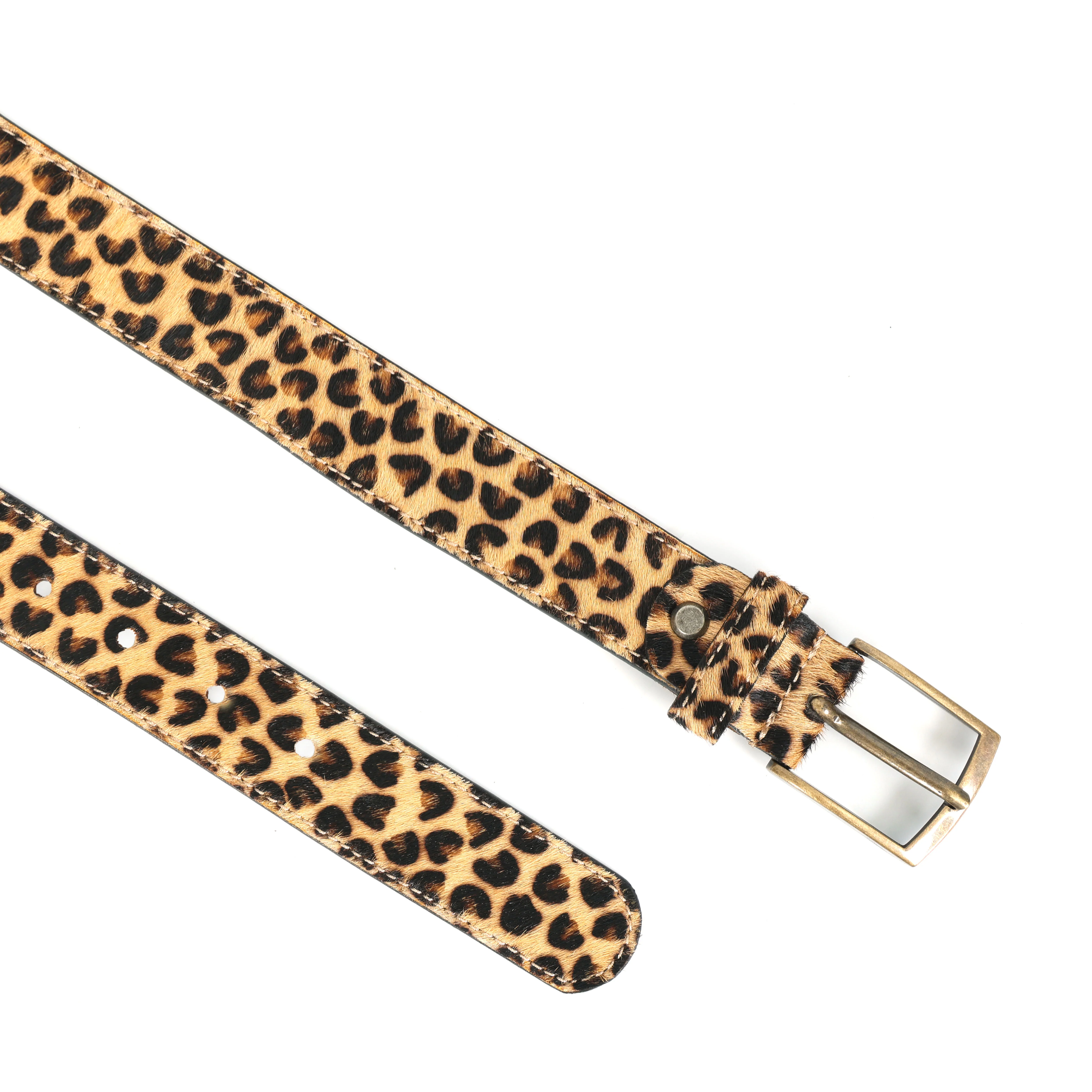 Unisex Leopard Print Genuine Leather Belt With Brass Buckle Stylish Casual Wear Accessory - Image 3