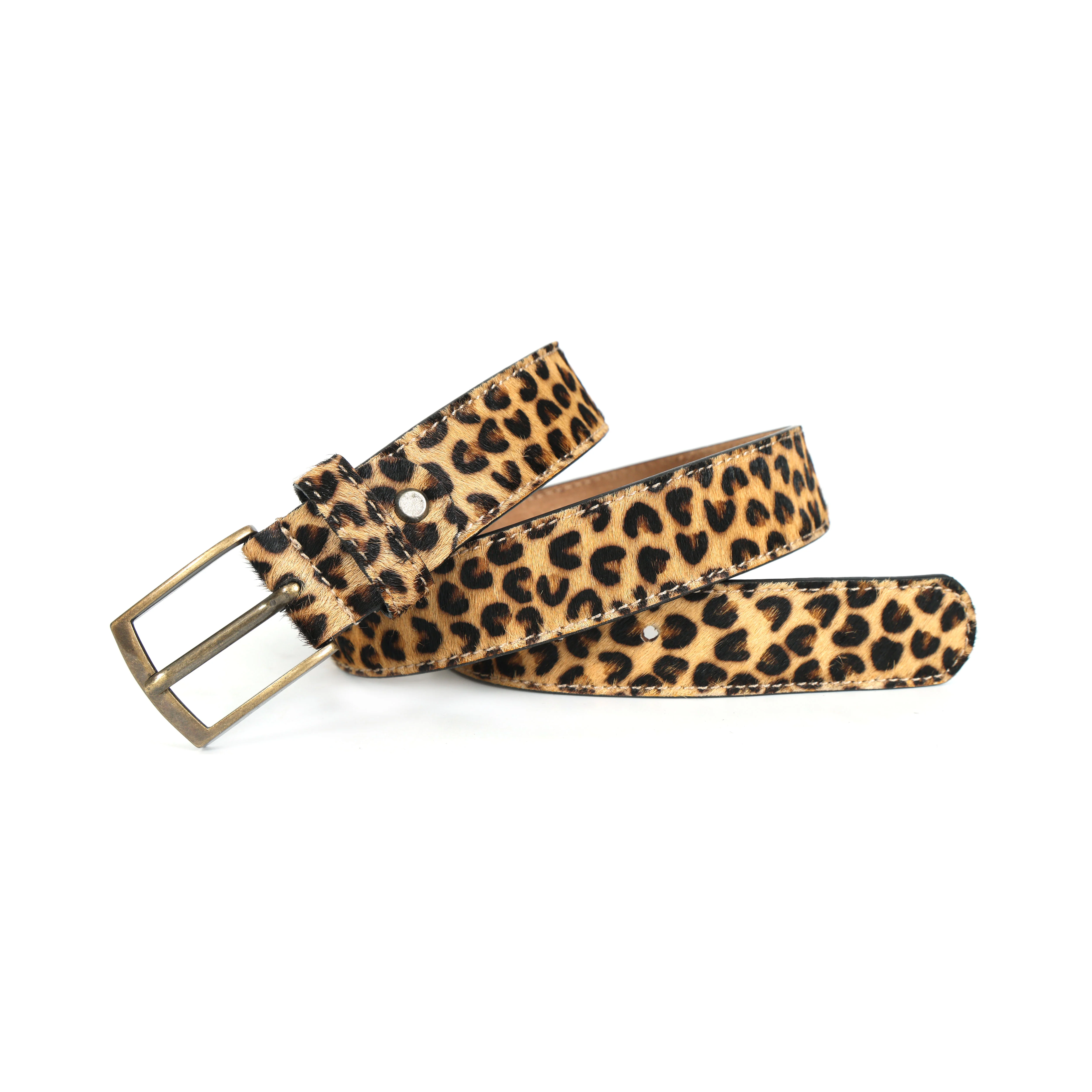 Unisex Leopard Print Genuine Leather Belt With Brass Buckle Stylish Casual Wear Accessory - Image 4