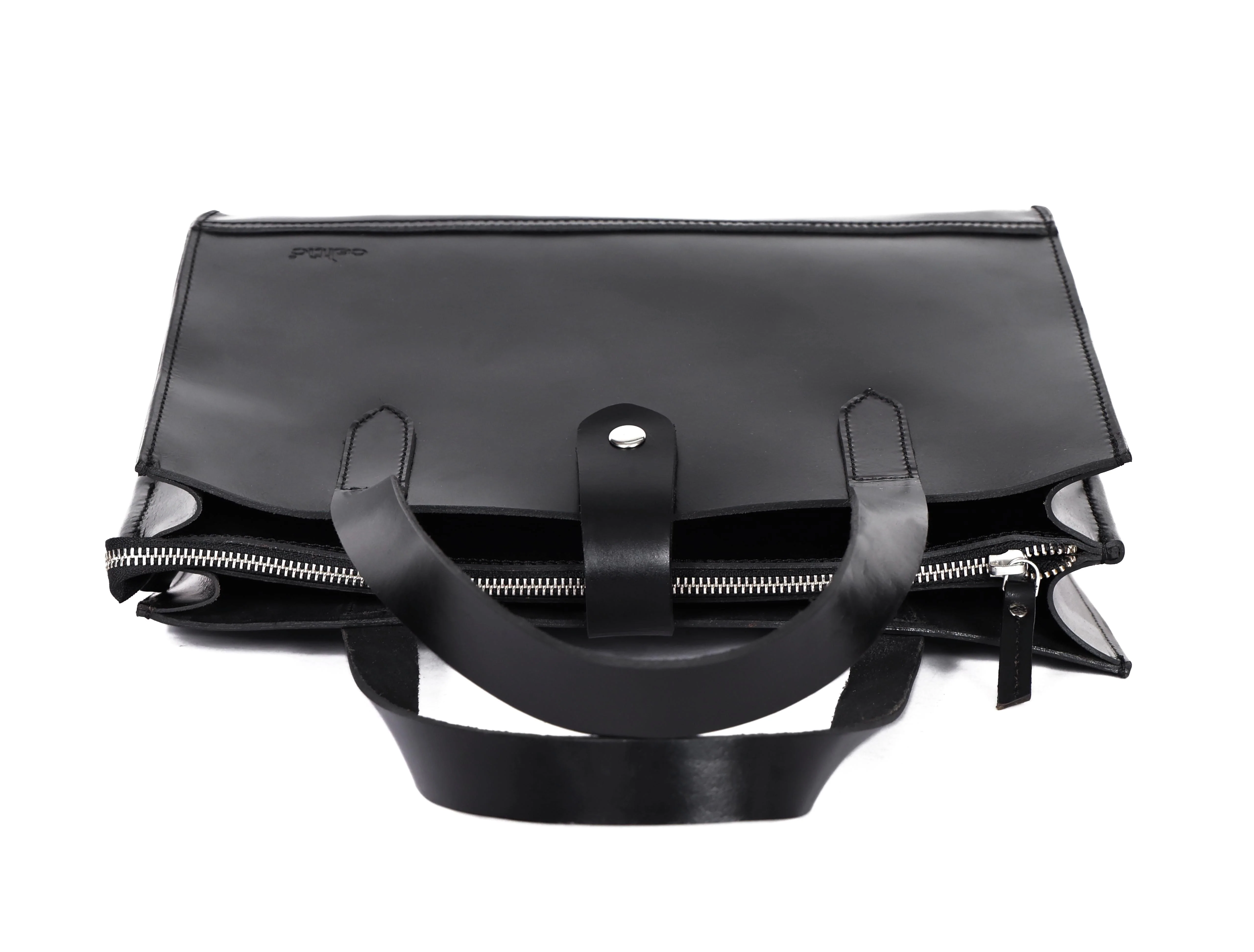 Premium Genuine Leather Structured Shopper Tote with Dual Compartments & Snap Closure - Image 10