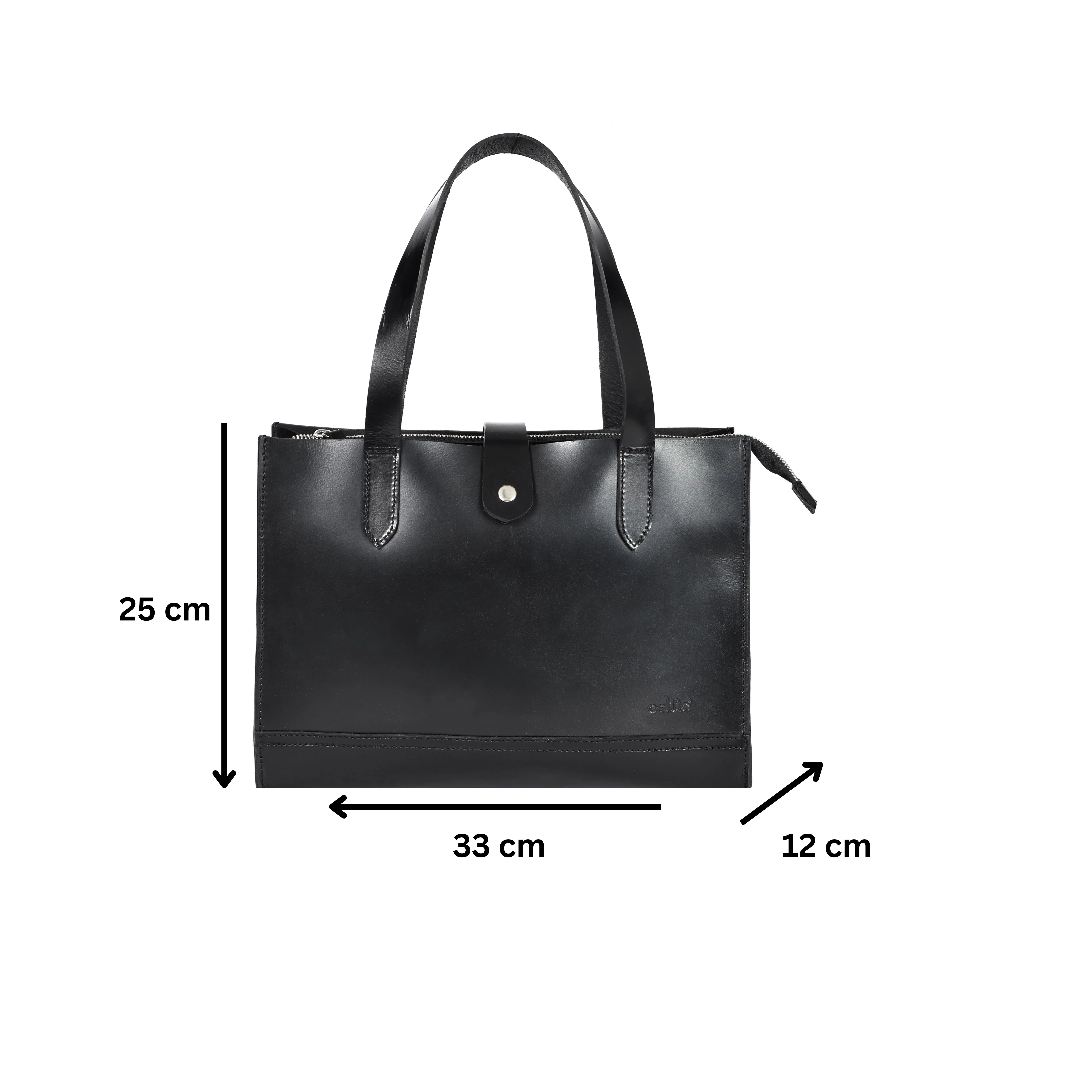 Premium Genuine Leather Structured Shopper Tote with Dual Compartments & Snap Closure - Image 11