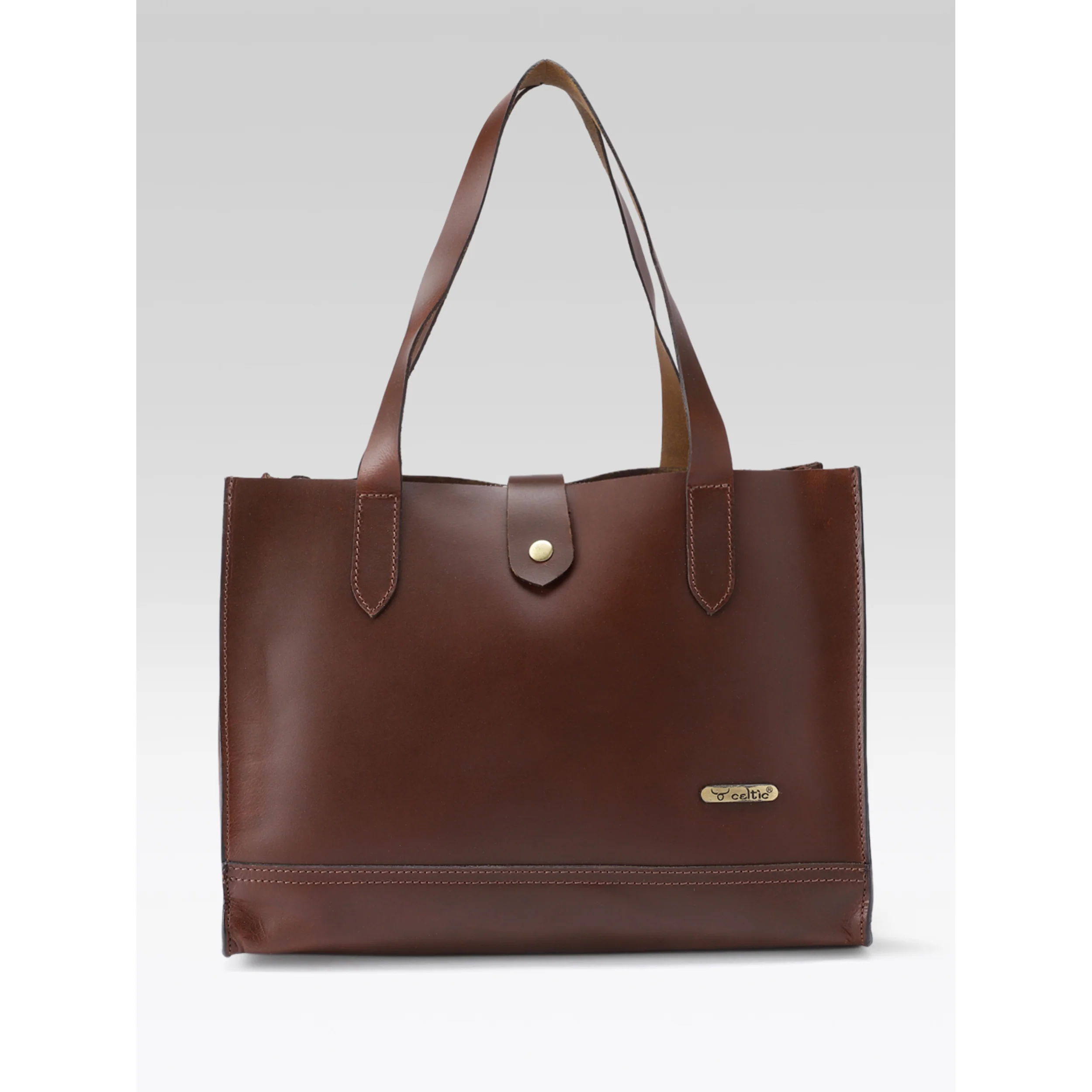 Premium Genuine Leather Structured Shopper Tote with Dual Compartments & Snap Closure - Image 13