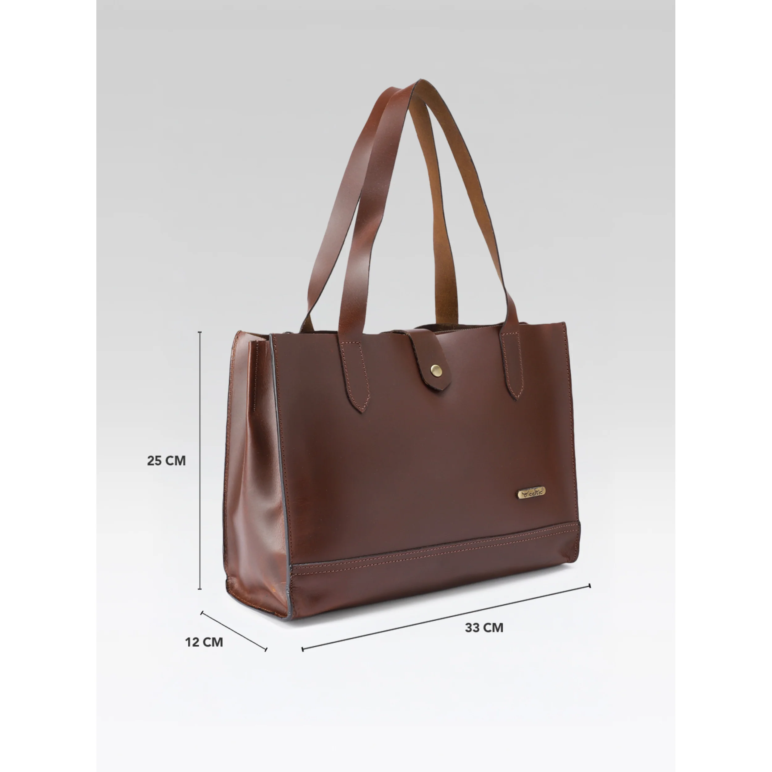 Premium Genuine Leather Structured Shopper Tote with Dual Compartments & Snap Closure - Image 14