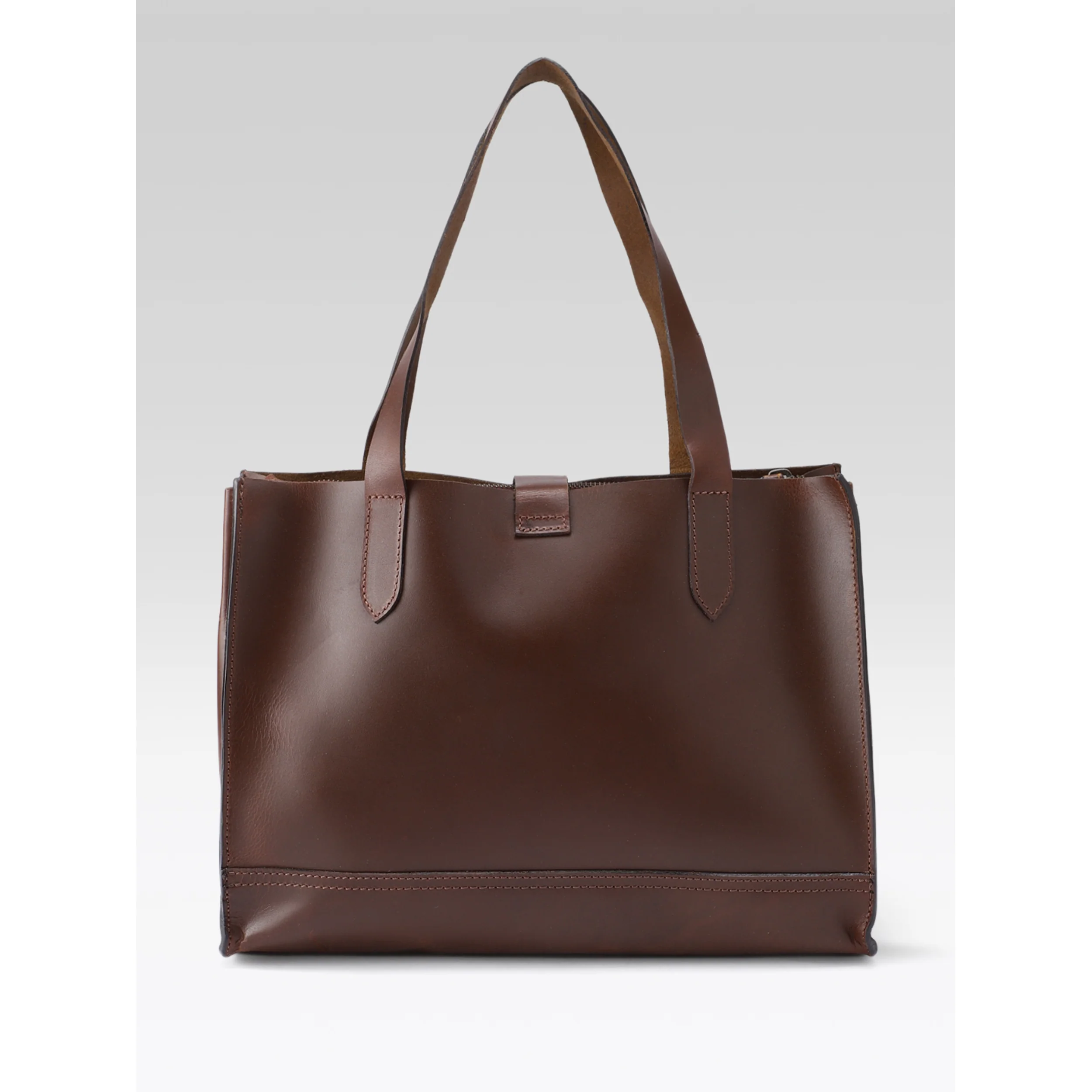 Premium Genuine Leather Structured Shopper Tote with Dual Compartments & Snap Closure - Image 15