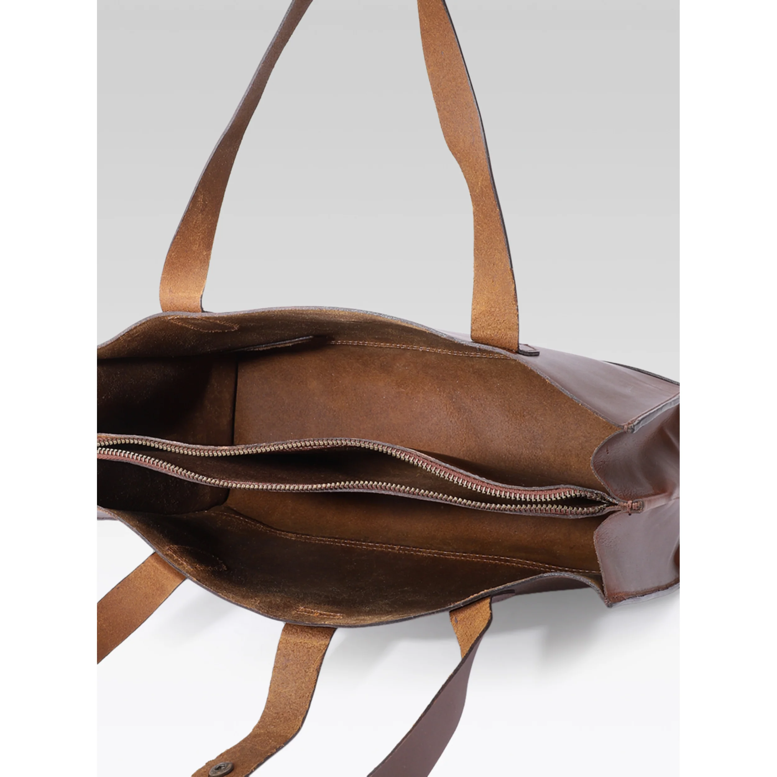 Premium Genuine Leather Structured Shopper Tote with Dual Compartments & Snap Closure - Image 17