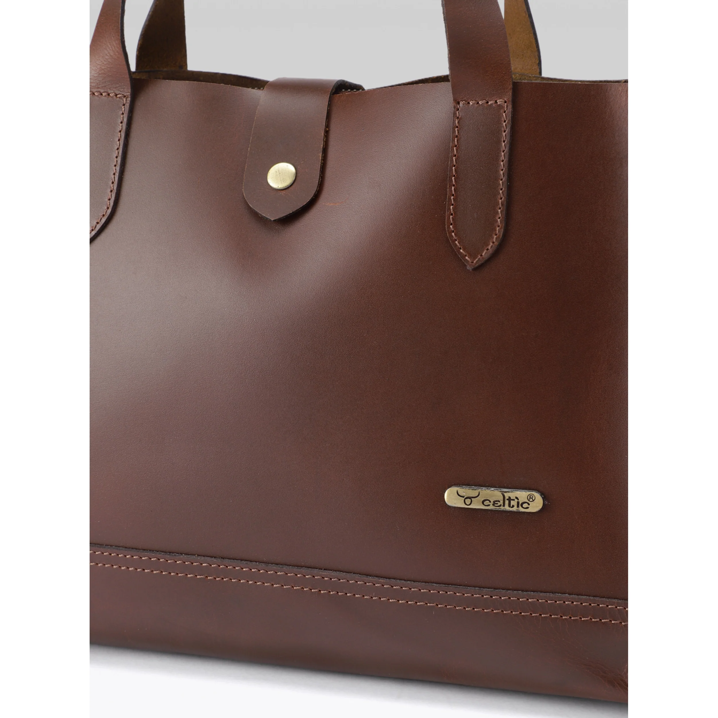 Premium Genuine Leather Structured Shopper Tote with Dual Compartments & Snap Closure - Image 19