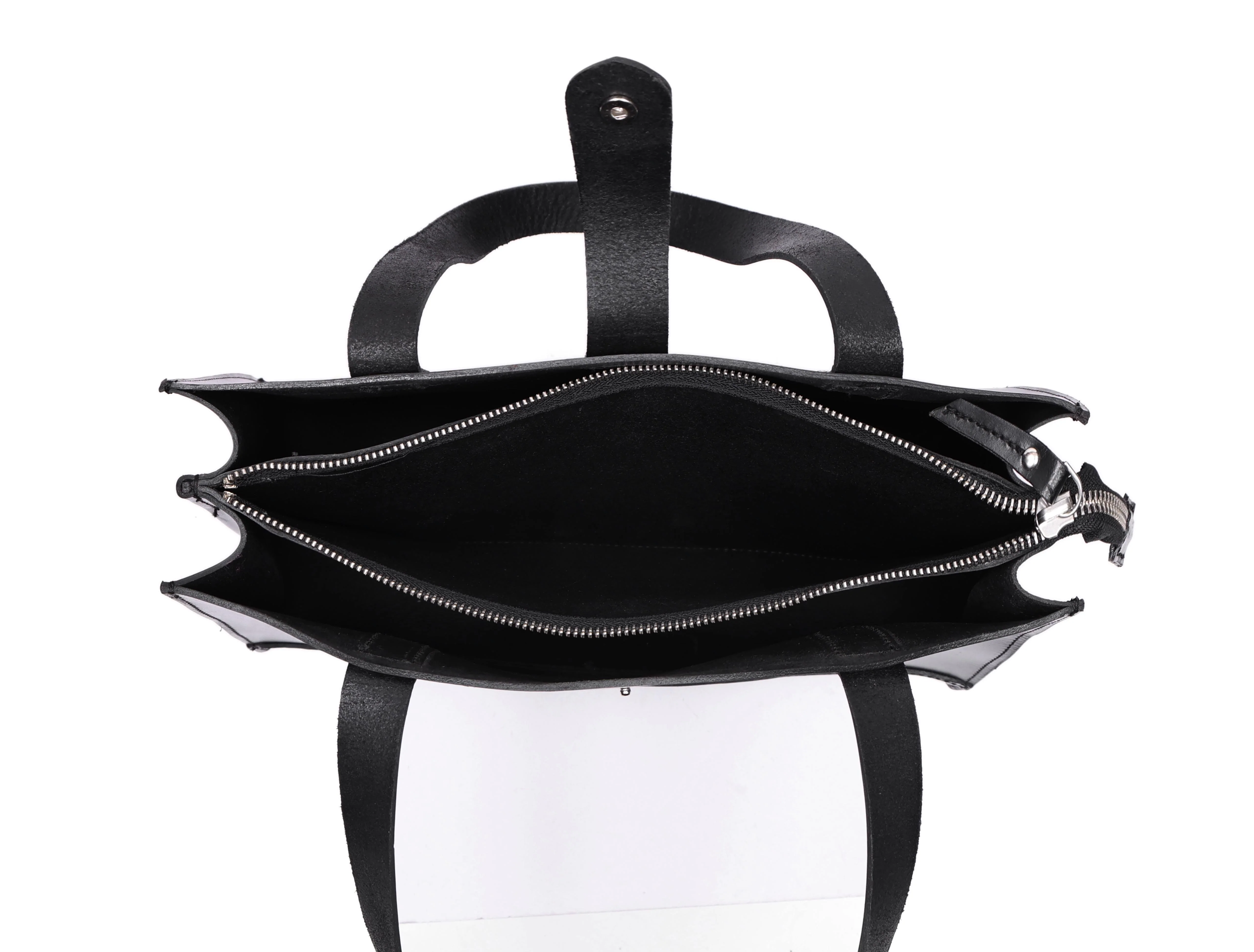 Premium Genuine Leather Structured Shopper Tote with Dual Compartments & Snap Closure - Image 4