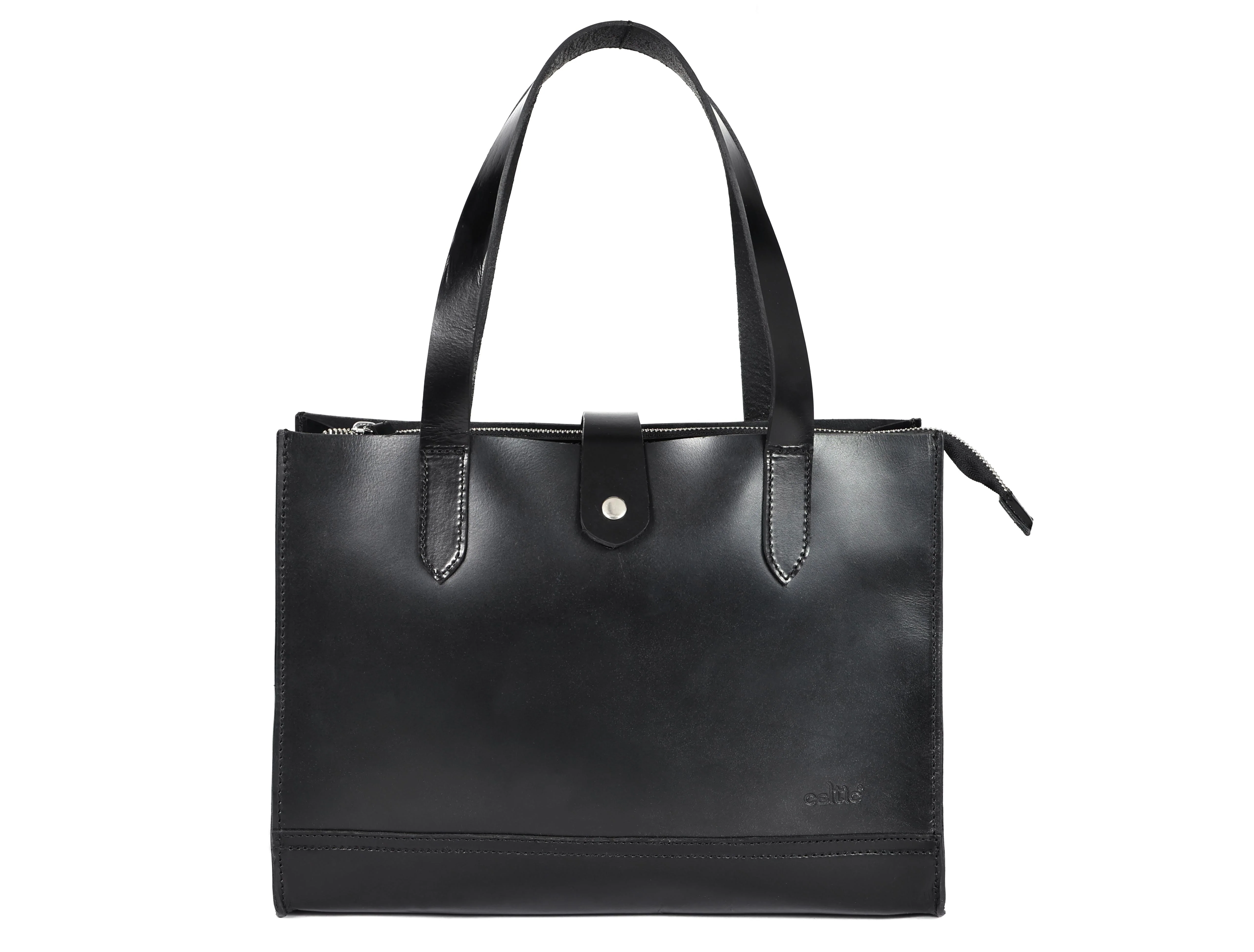 Premium Genuine Leather Structured Shopper Tote with Dual Compartments & Snap Closure - Image 5