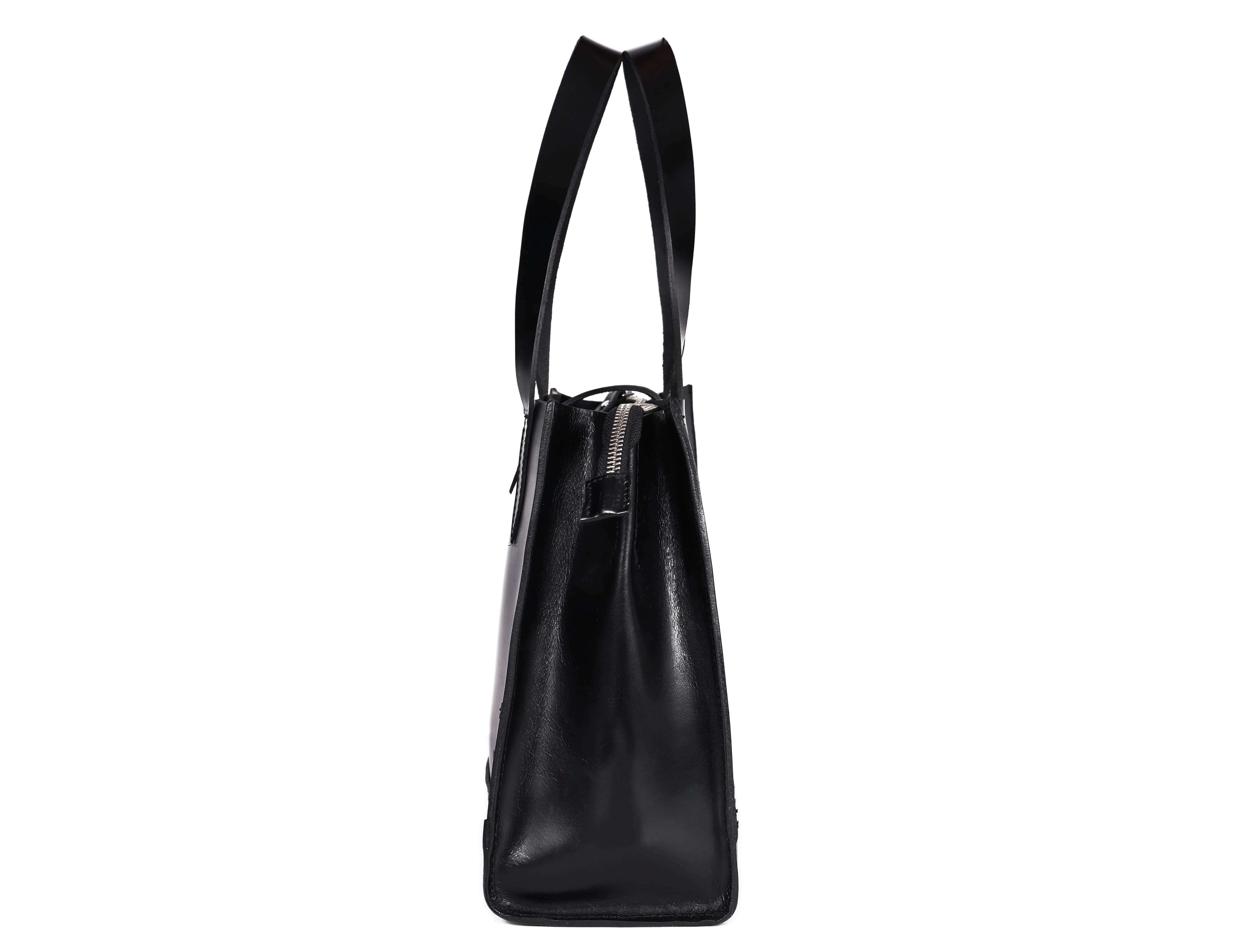 Premium Genuine Leather Structured Shopper Tote with Dual Compartments & Snap Closure - Image 6