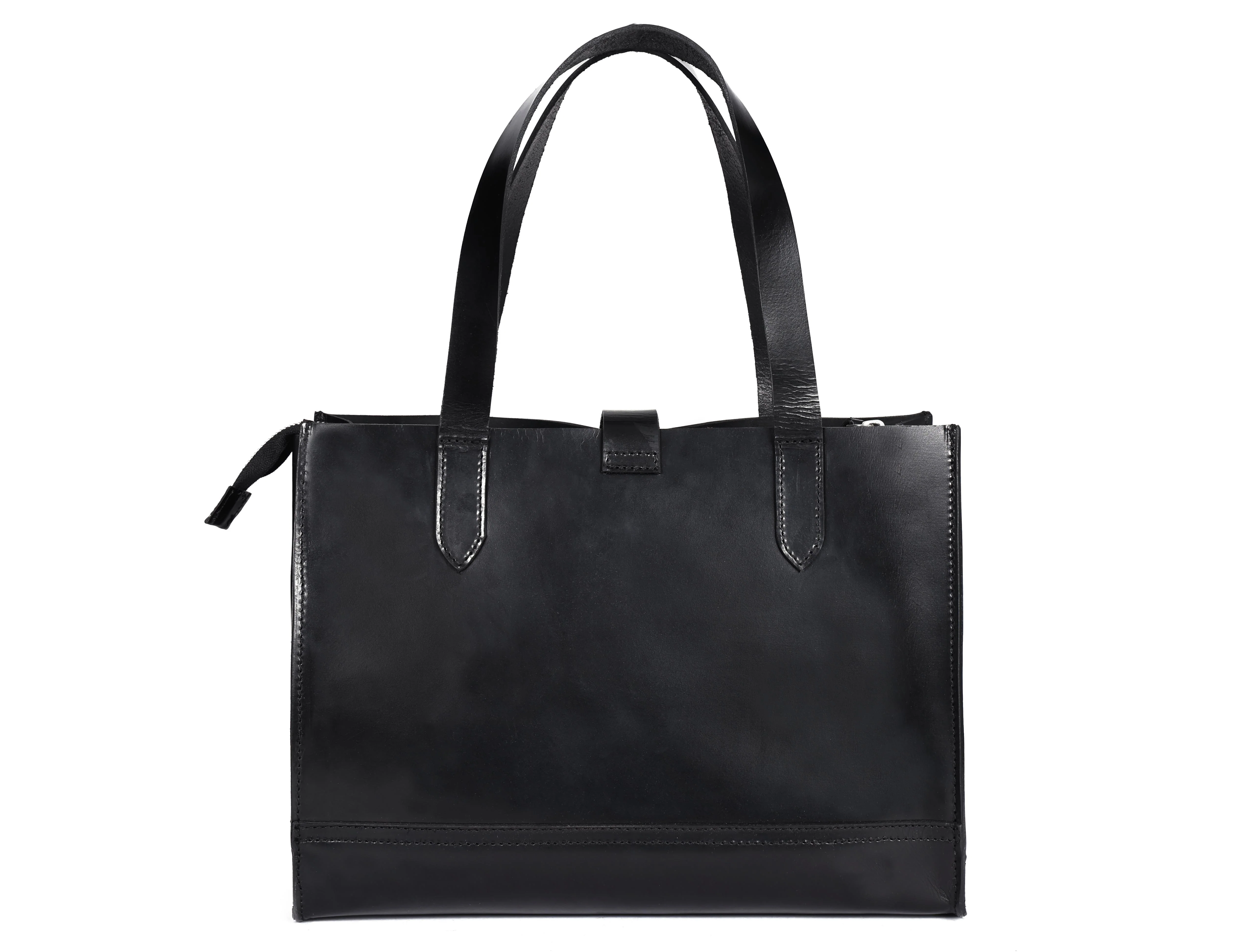 Premium Genuine Leather Structured Shopper Tote with Dual Compartments & Snap Closure - Image 7