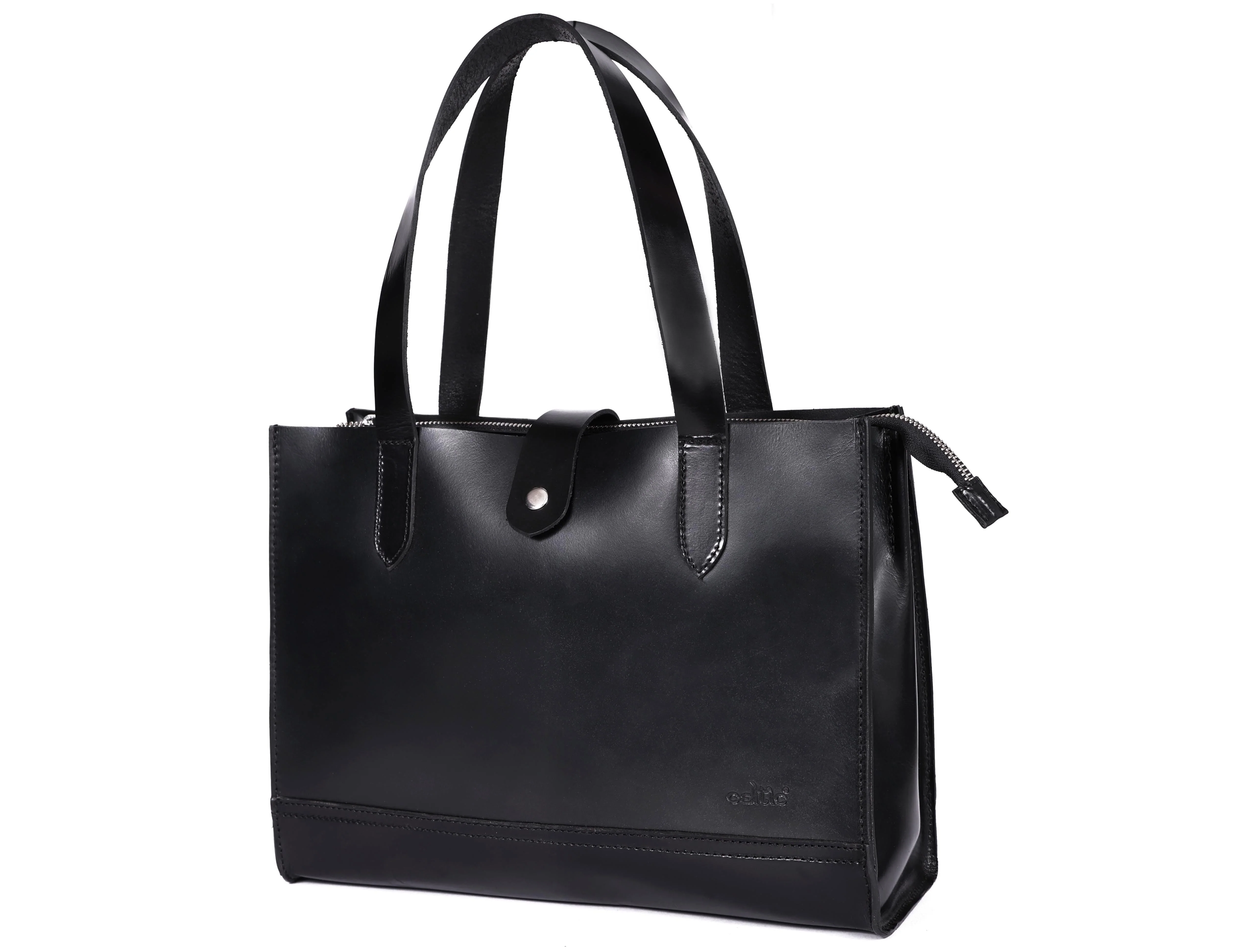 Premium Genuine Leather Structured Shopper Tote with Dual Compartments & Snap Closure - Image 8