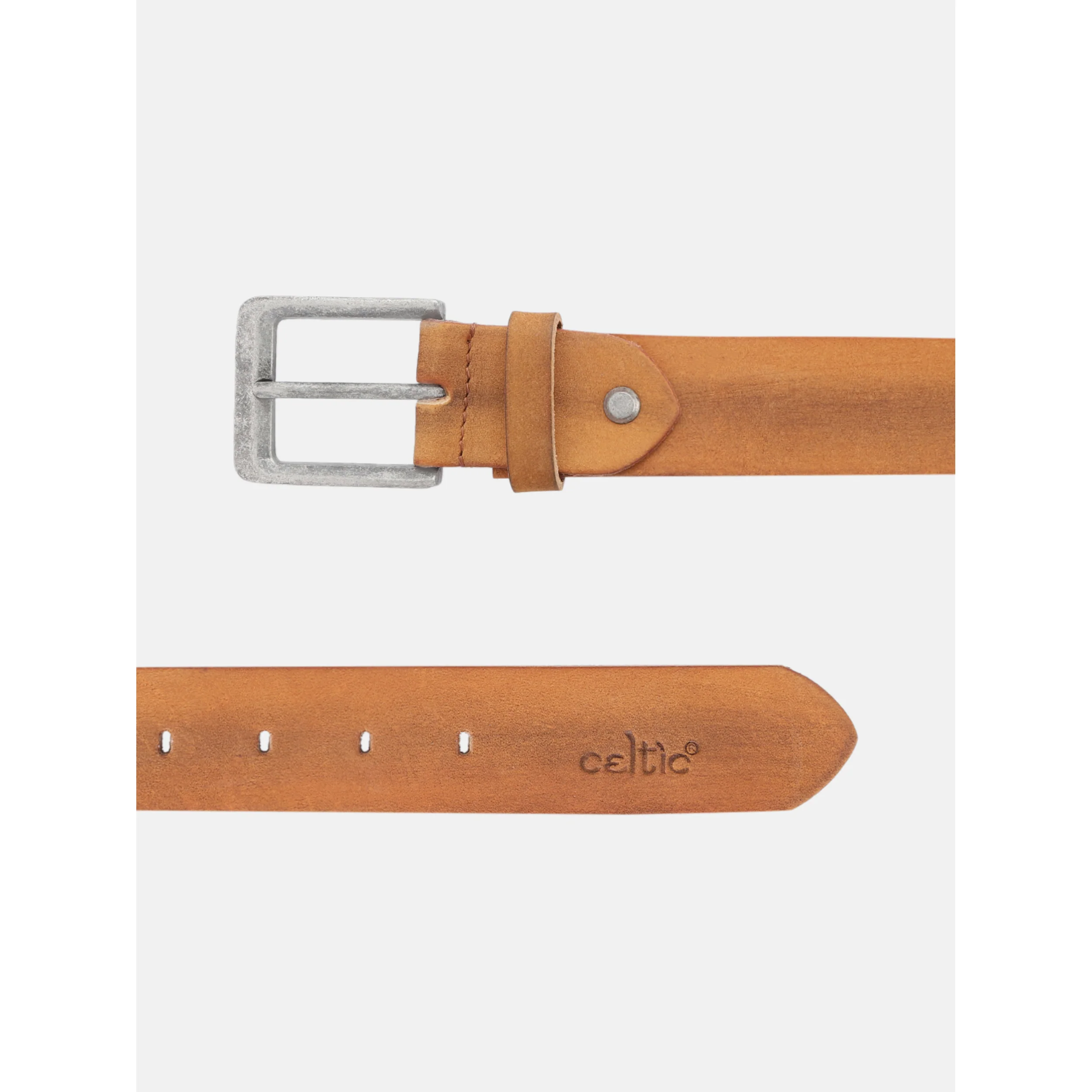 Unisex Genuine Leather Tan Waist Accessory Antique Buckle Formal Casual Style - Image 4