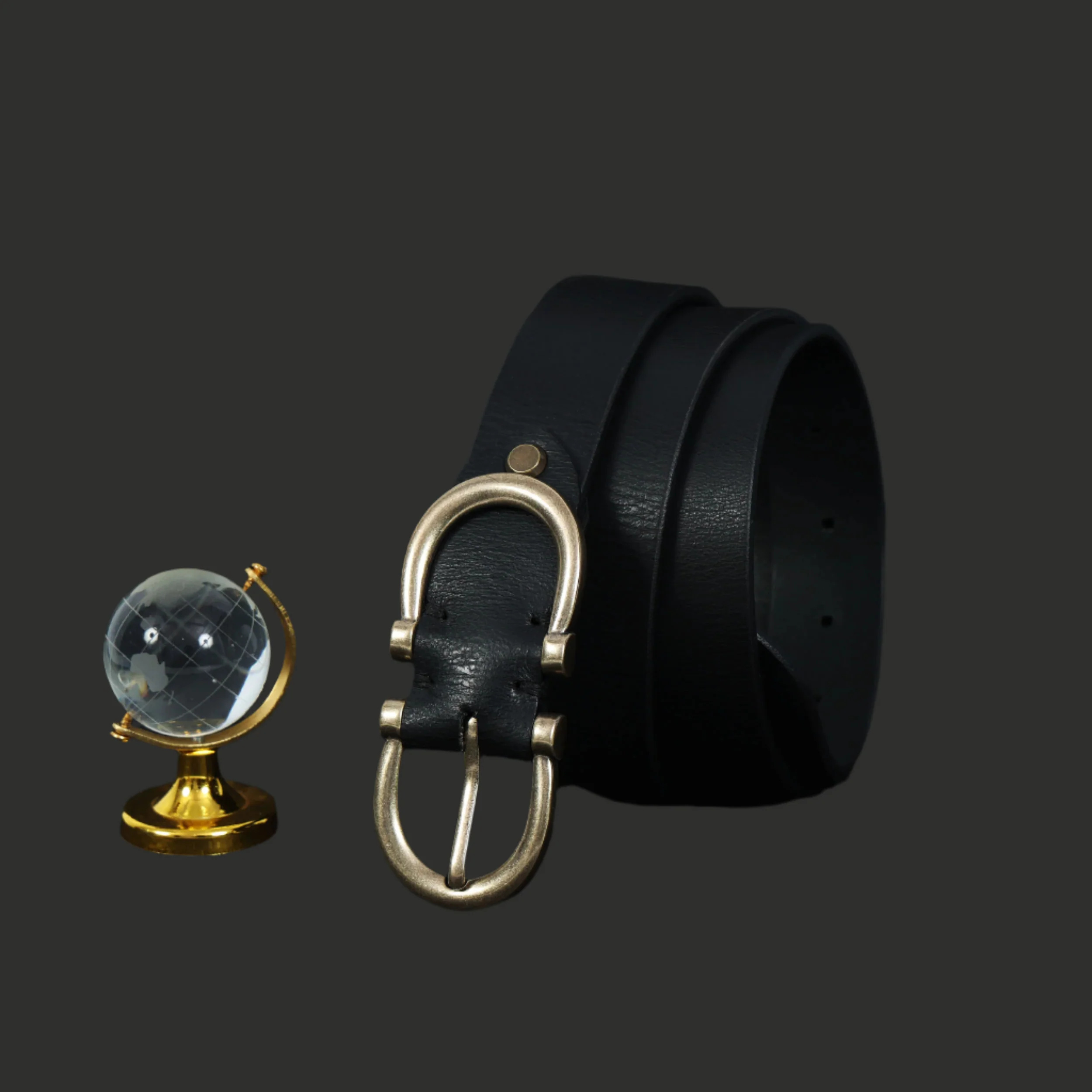 Women Premium Black Leather Belt With Antique Brass Buckle For Casual Formal Wear - Image 2