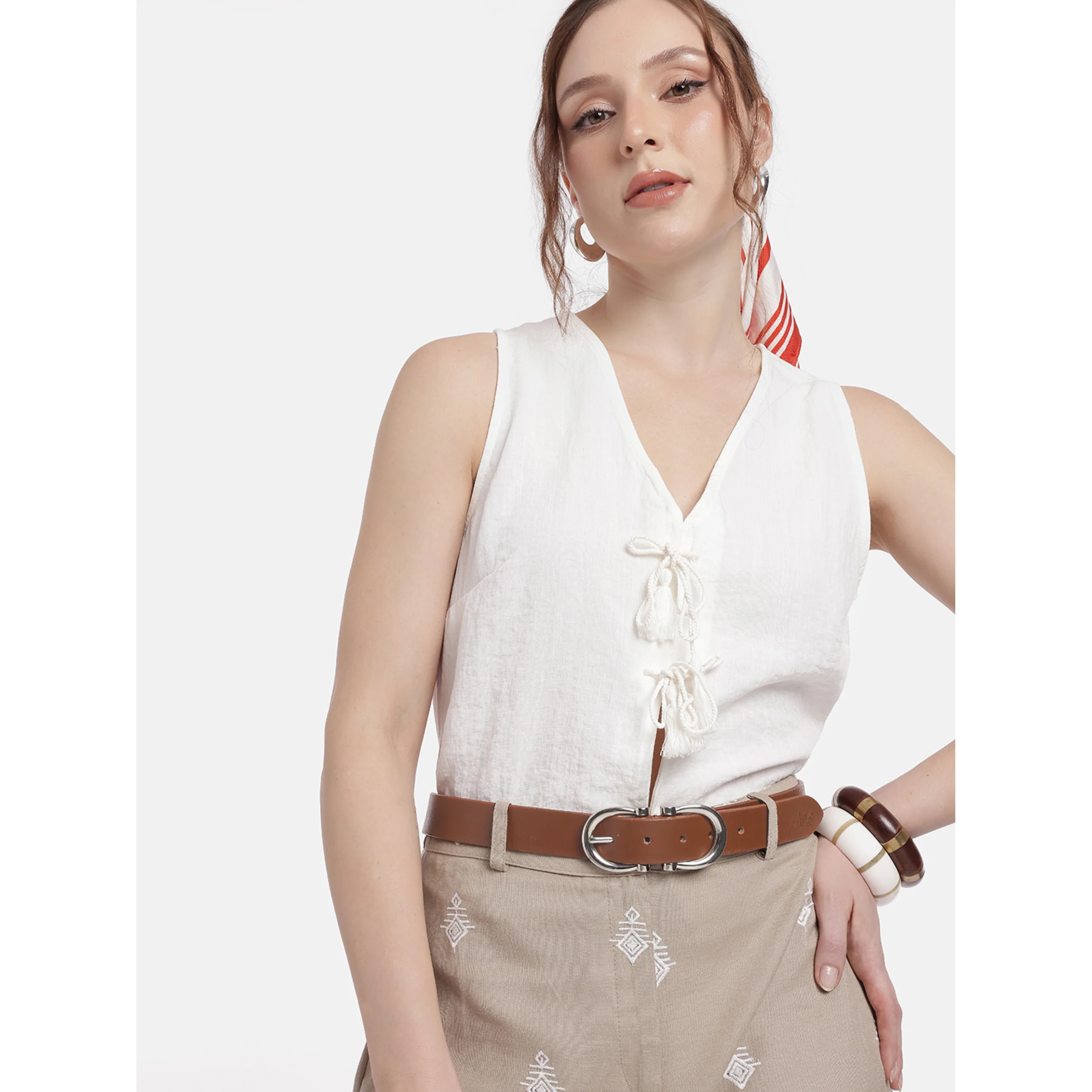 Women Premium Brown Leather Belt With Antique Brass Buckle For Casual Formal Wear - Image 3