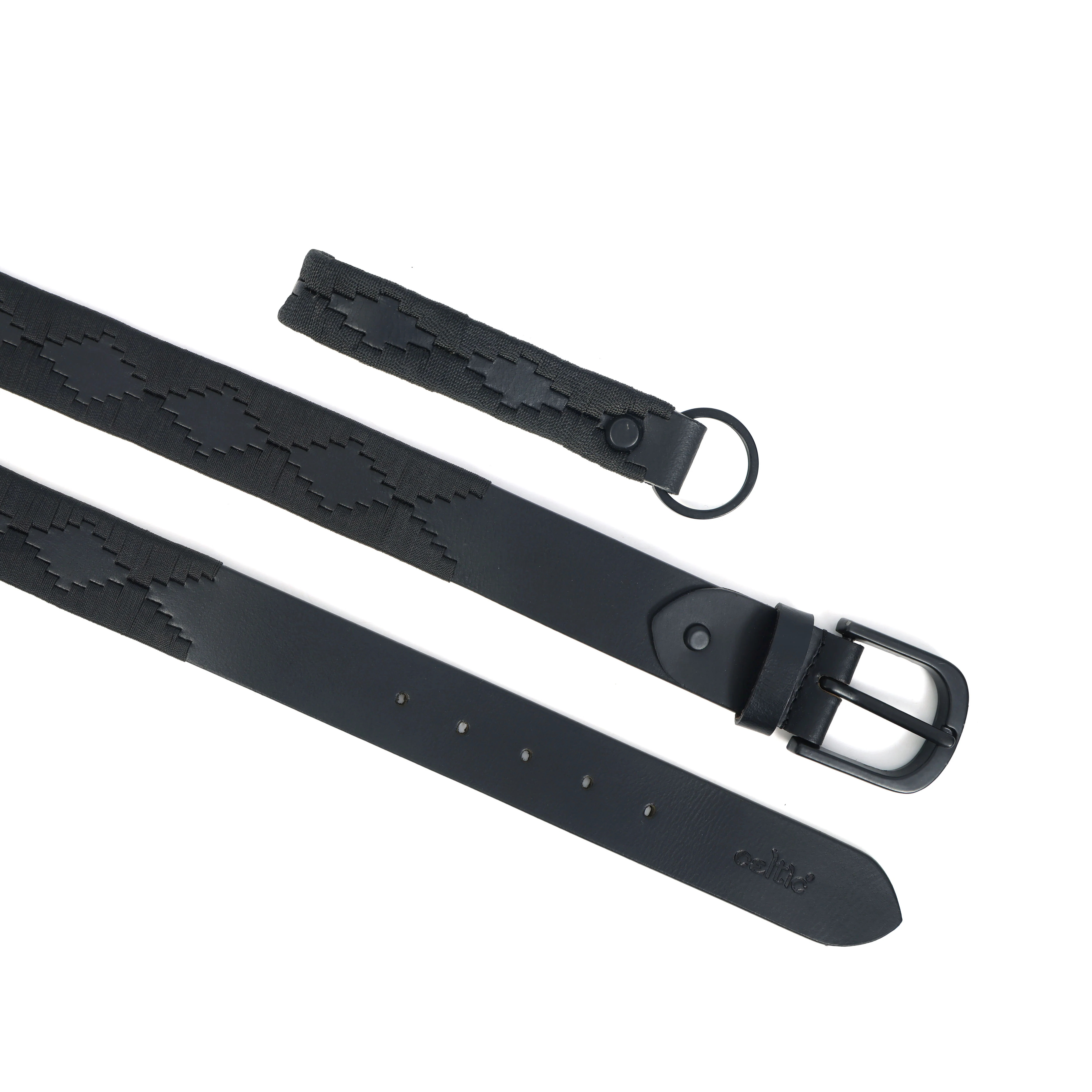 Unisex Premium Black Leather Belt With Geometric Weaving  Matte Buckle Casual Wear - Image 6
