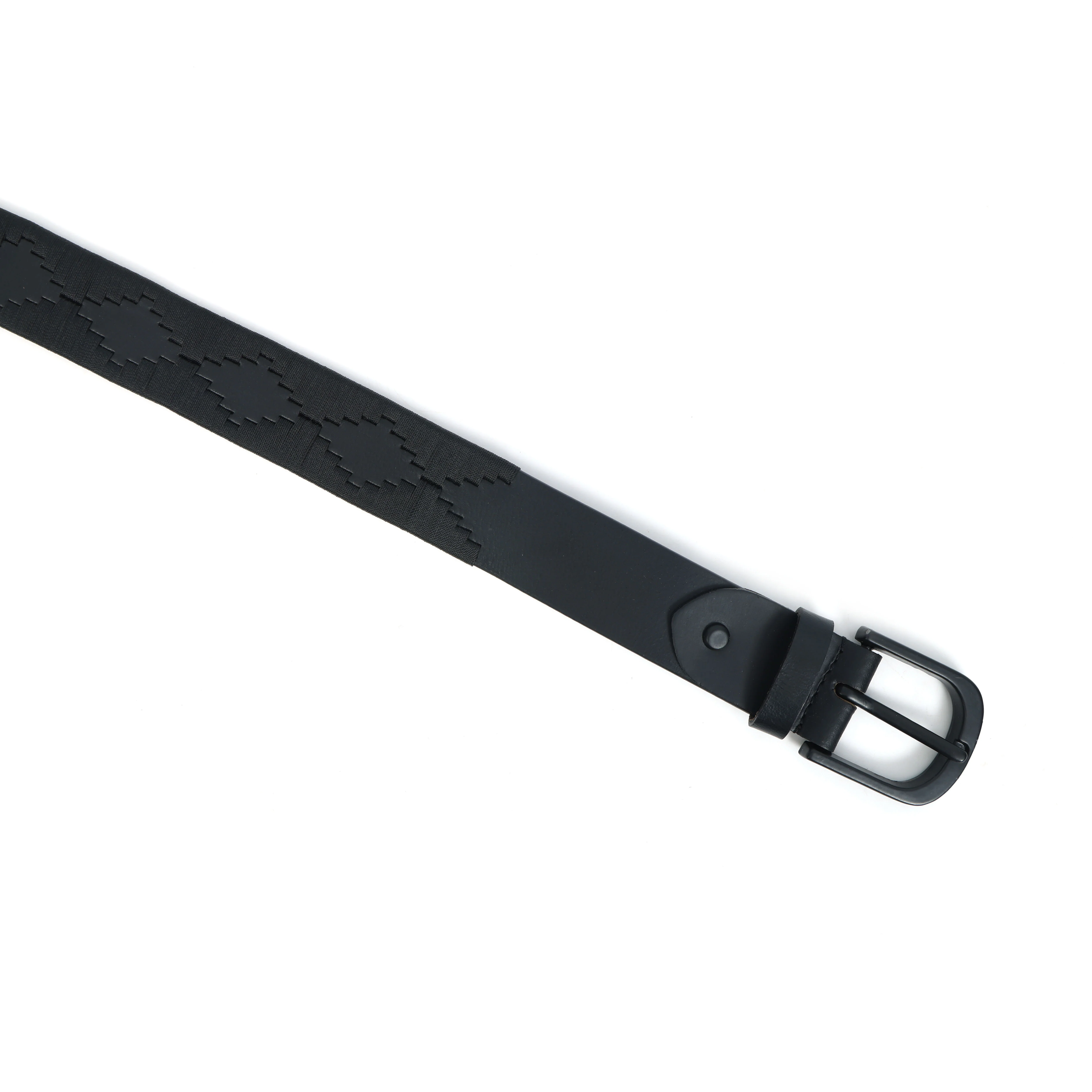 Unisex Premium Black Leather Belt With Geometric Weaving  Matte Buckle Casual Wear - Image 7