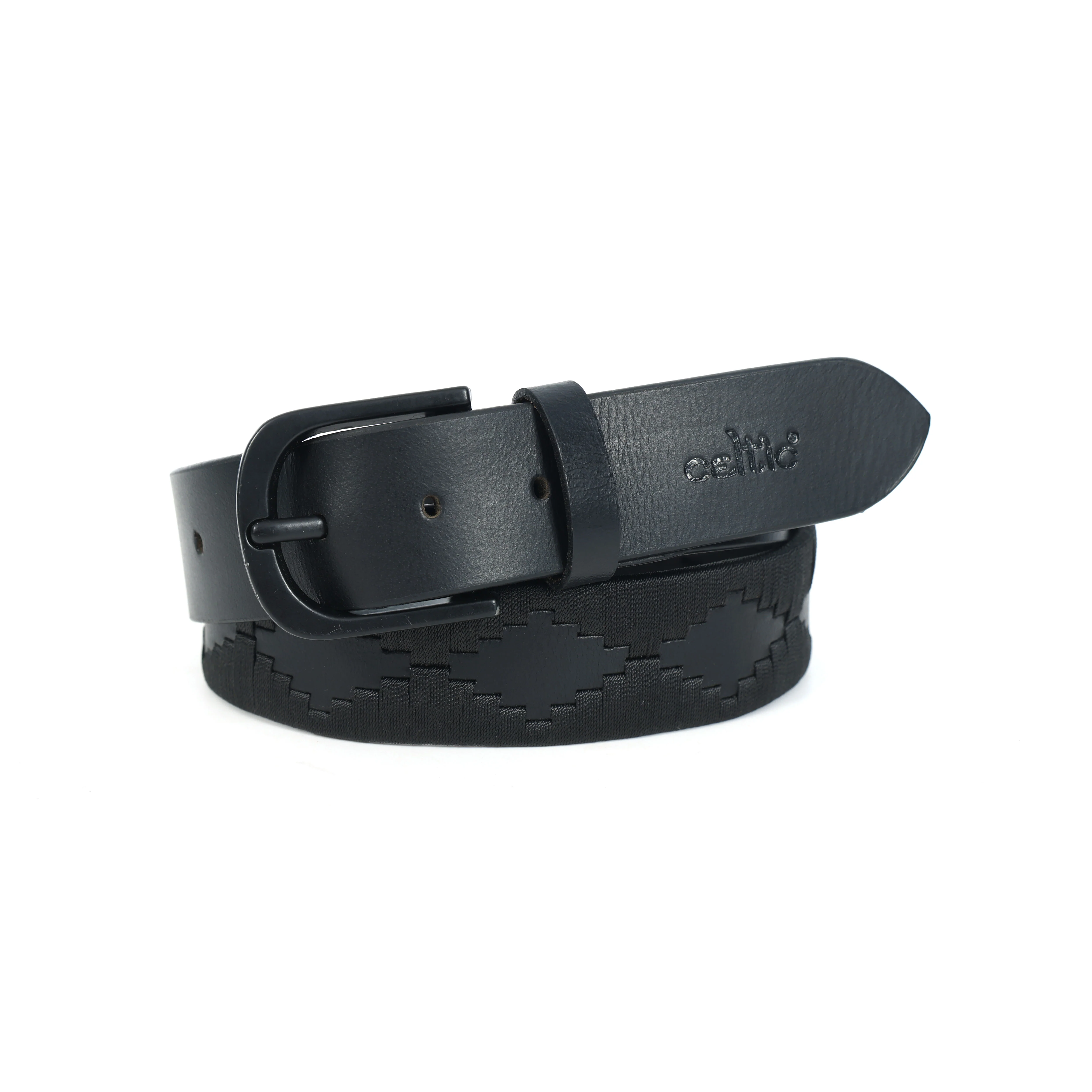 Unisex Premium Black Leather Belt With Geometric Weaving  Matte Buckle Casual Wear - Image 8