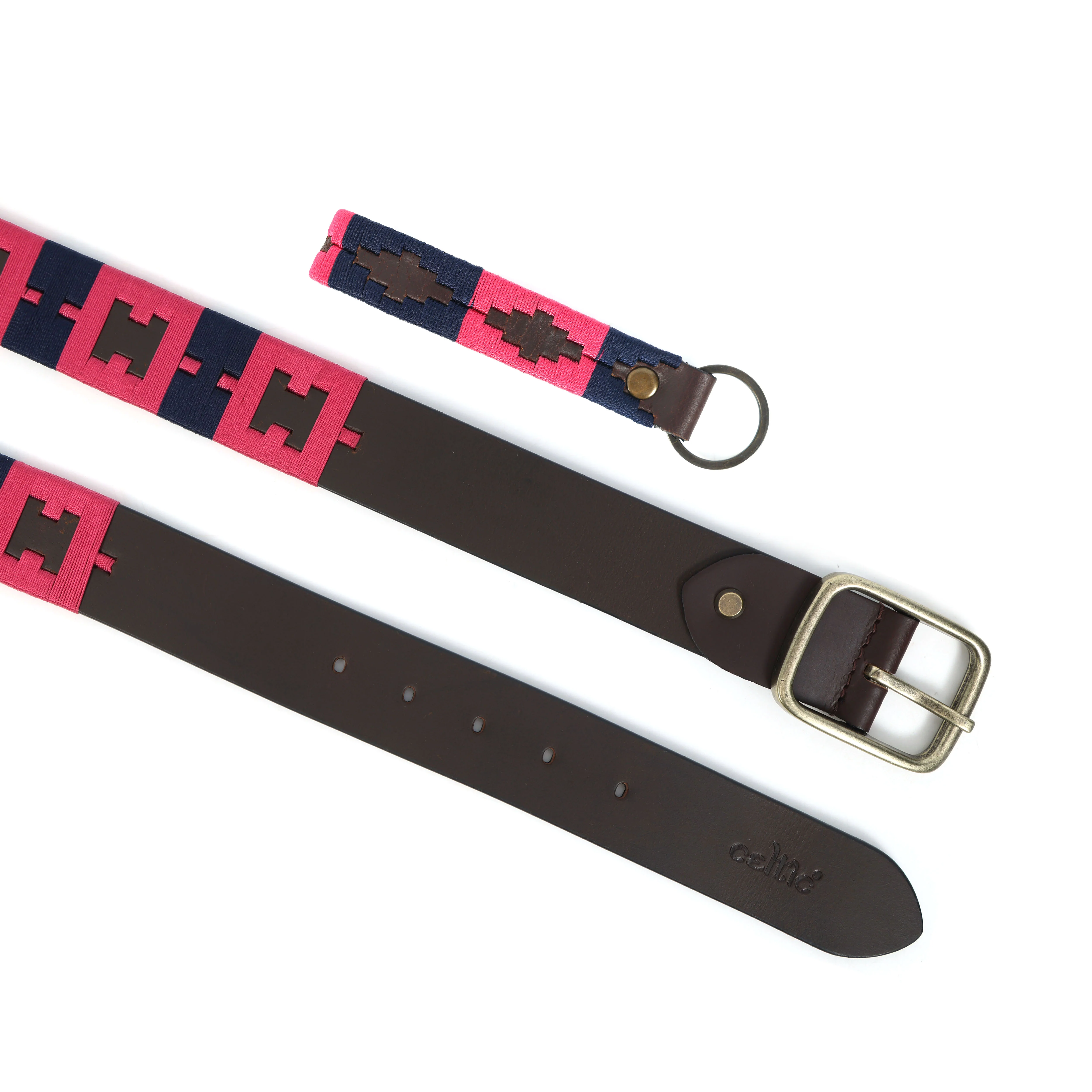 Unisex Handcrafted Leather Fabric Belt With Geometric Weave Antique Buckle Casual Wear - Image 2