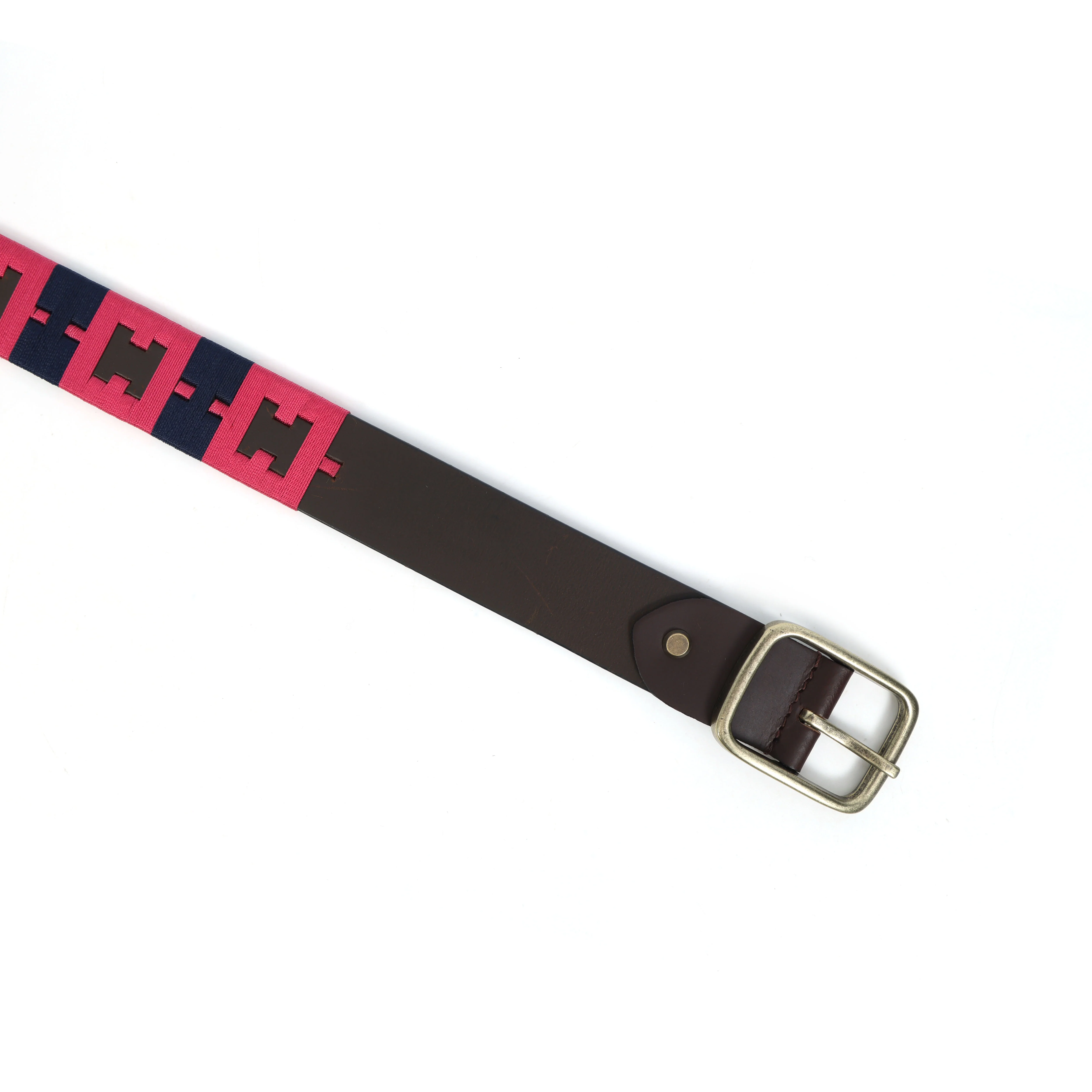 Unisex Handcrafted Leather Fabric Belt With Geometric Weave Antique Buckle Casual Wear - Image 4