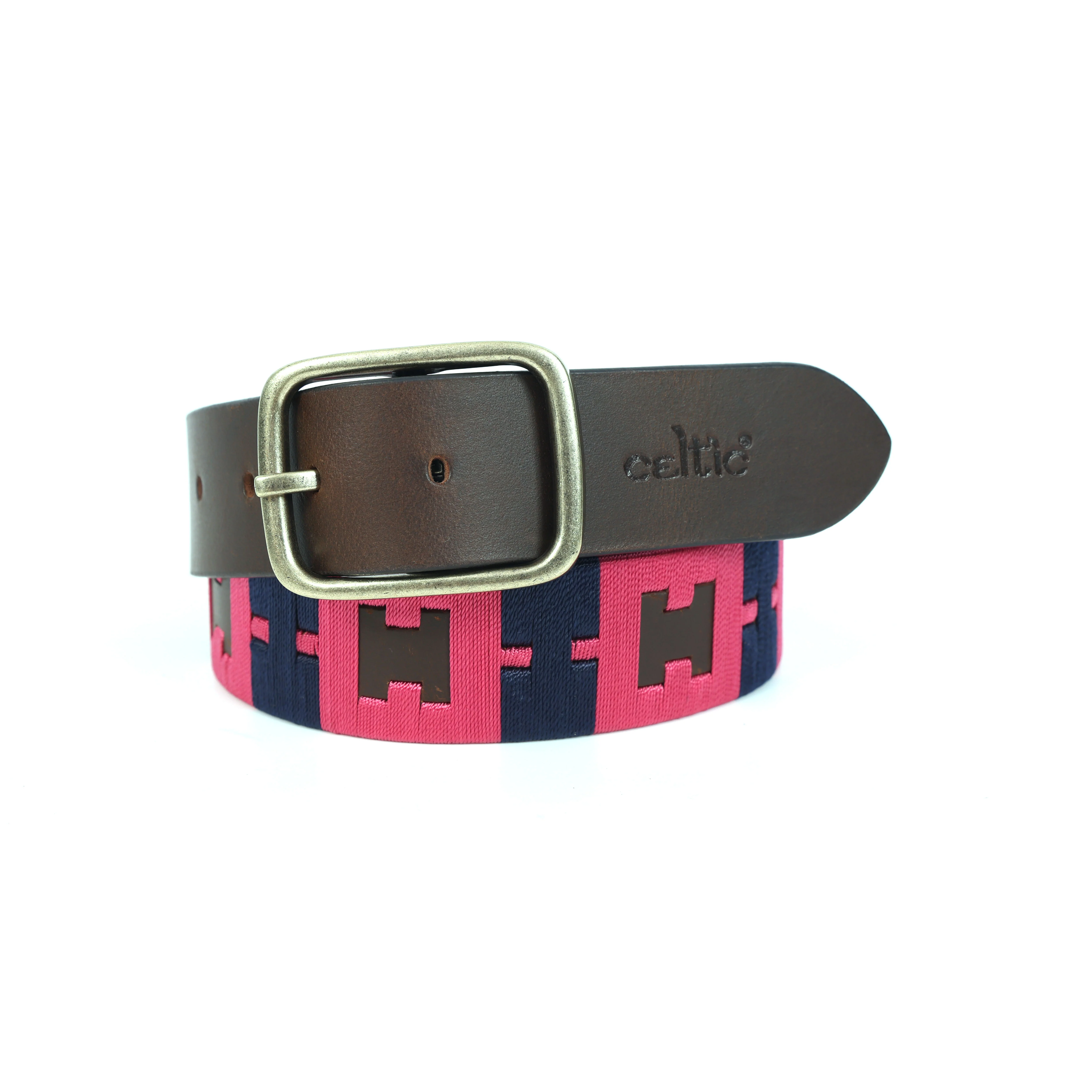 Unisex Handcrafted Leather Fabric Belt With Geometric Weave Antique Buckle Casual Wear - Image 7