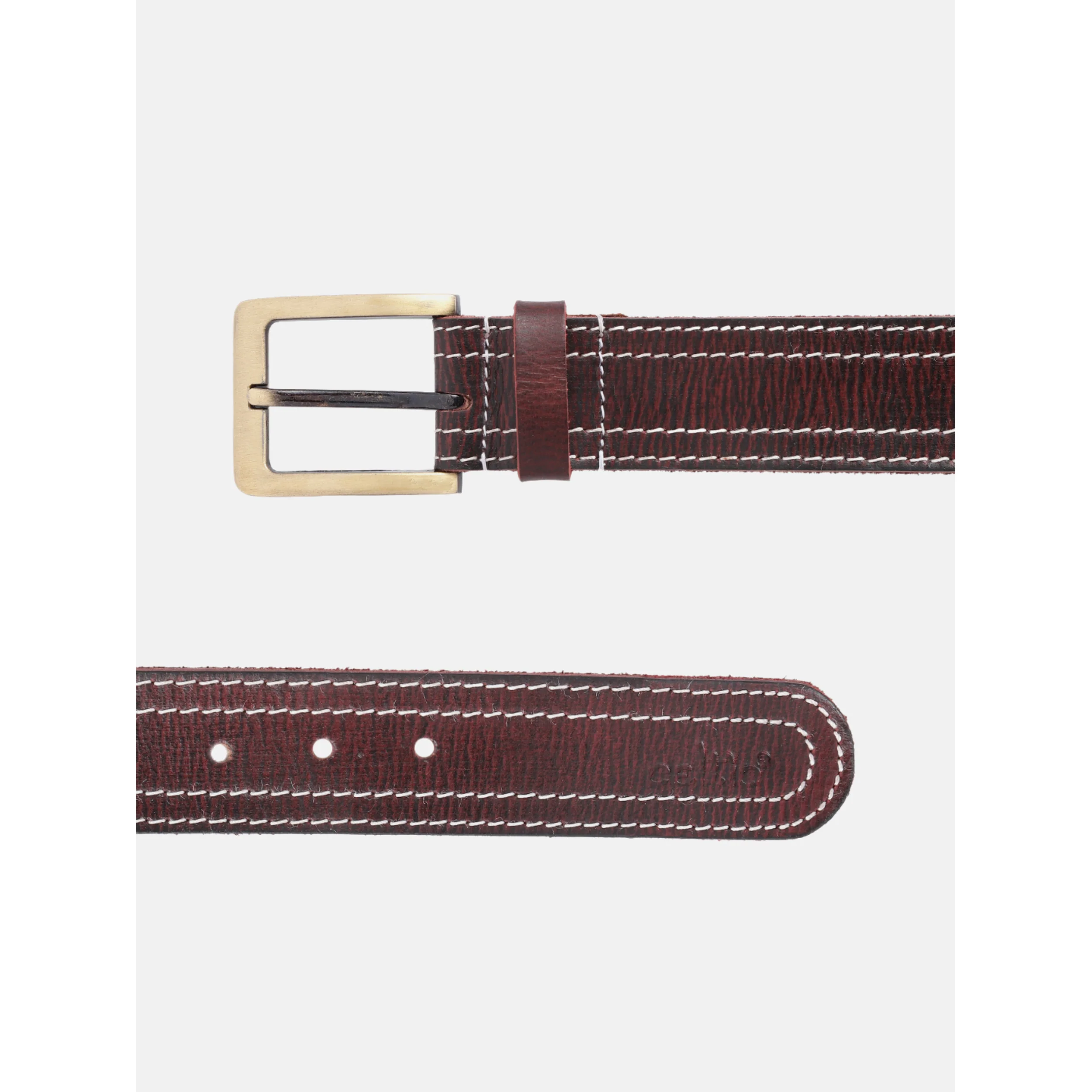 Unisex Genuine Leather Maroon Belt With  Contrast Stitching and  Brass Buckle - Image 4