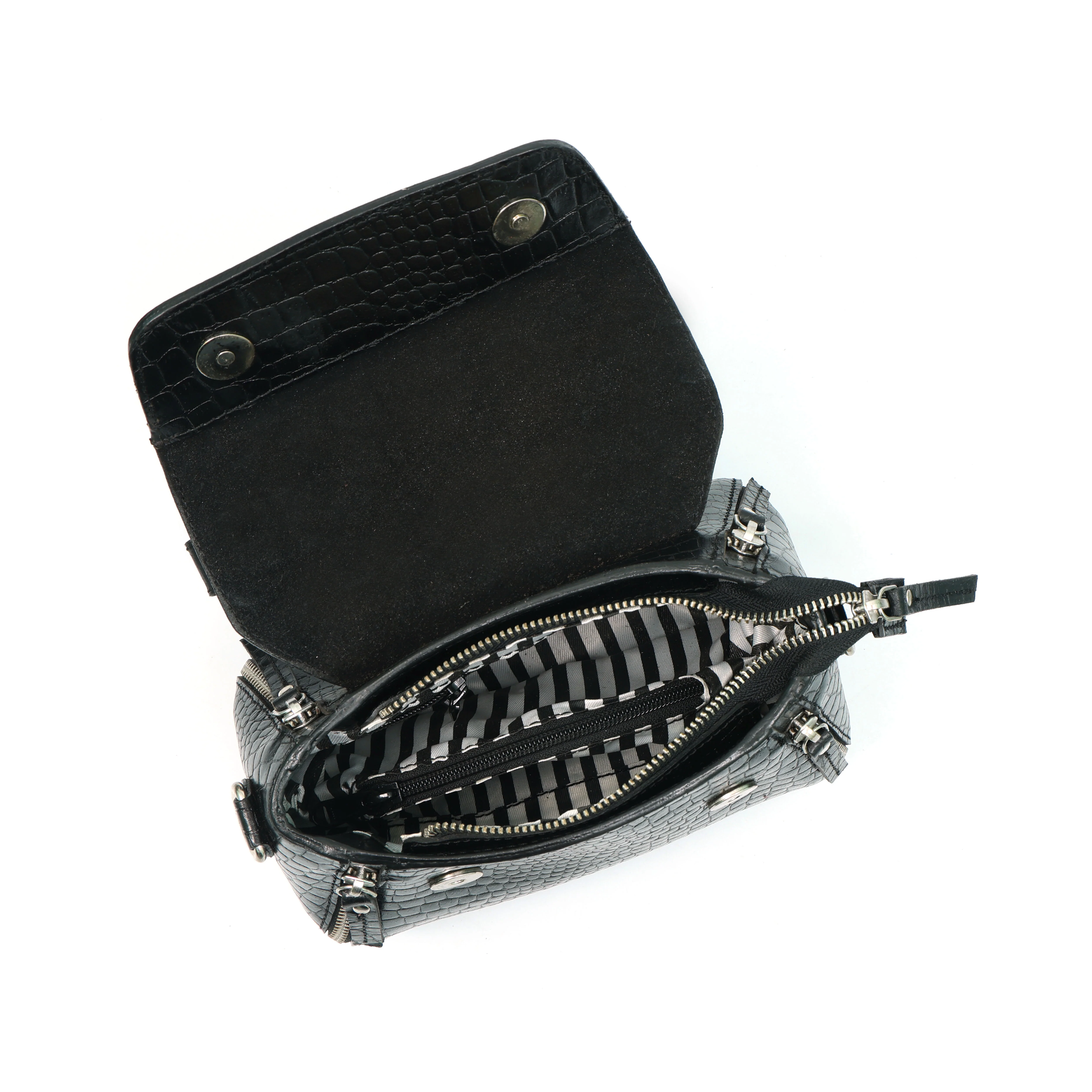 Premium Croc-Embossed Leather Handbag with Top Handle & Structured Zip Compartments - Image 10
