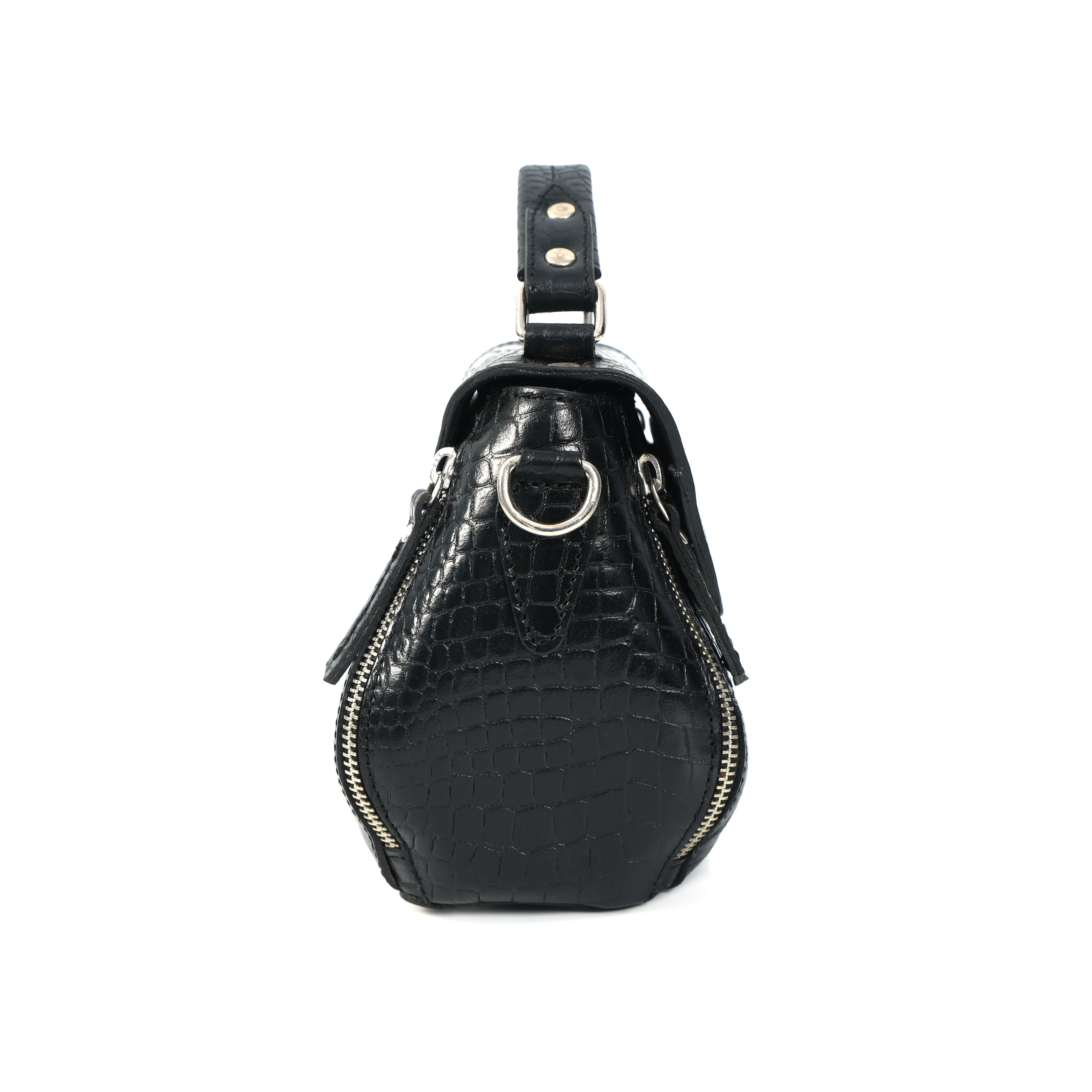 Premium Croc-Embossed Leather Handbag with Top Handle & Structured Zip Compartments - Image 12
