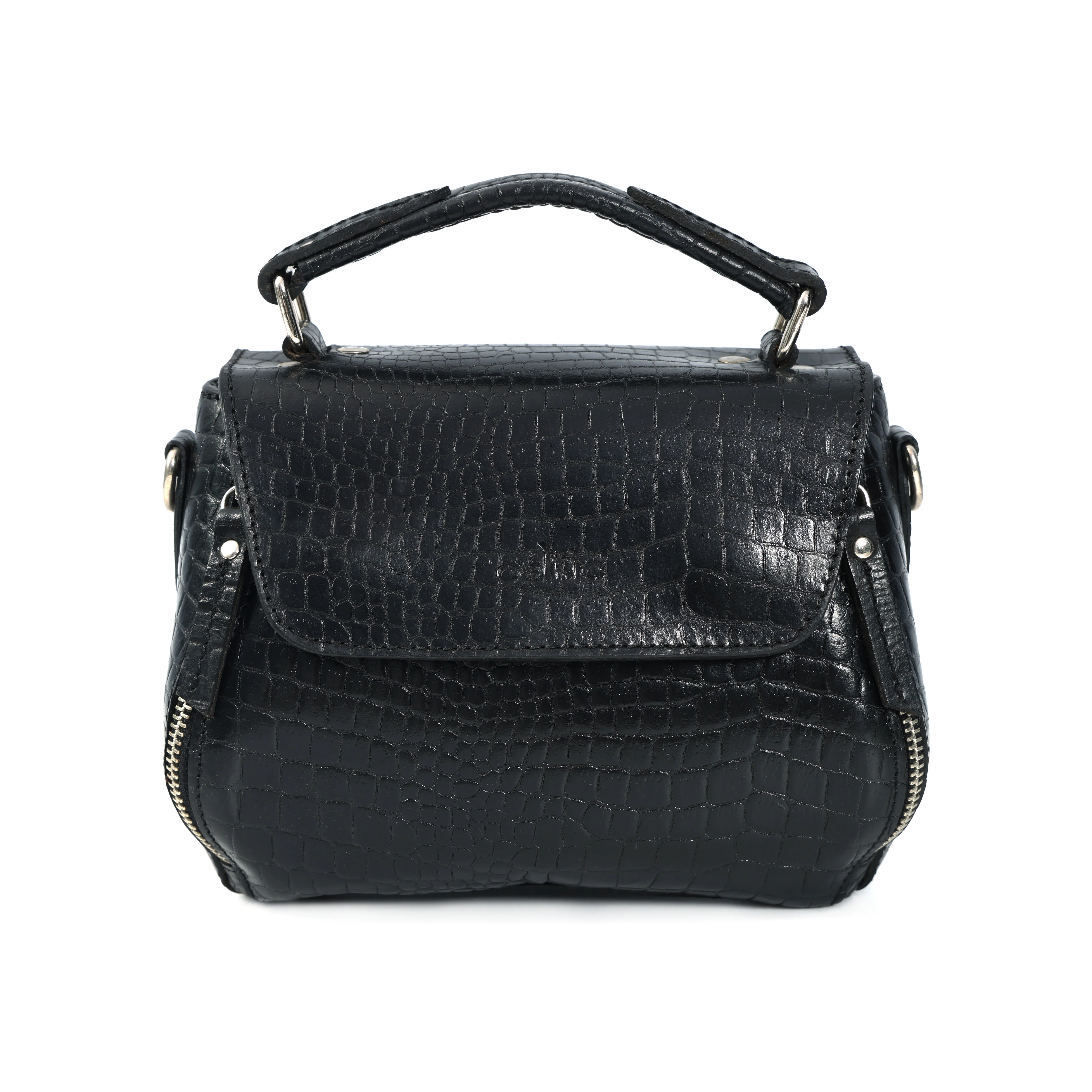 Premium Croc-Embossed Leather Handbag with Top Handle & Structured Zip Compartments - Image 13