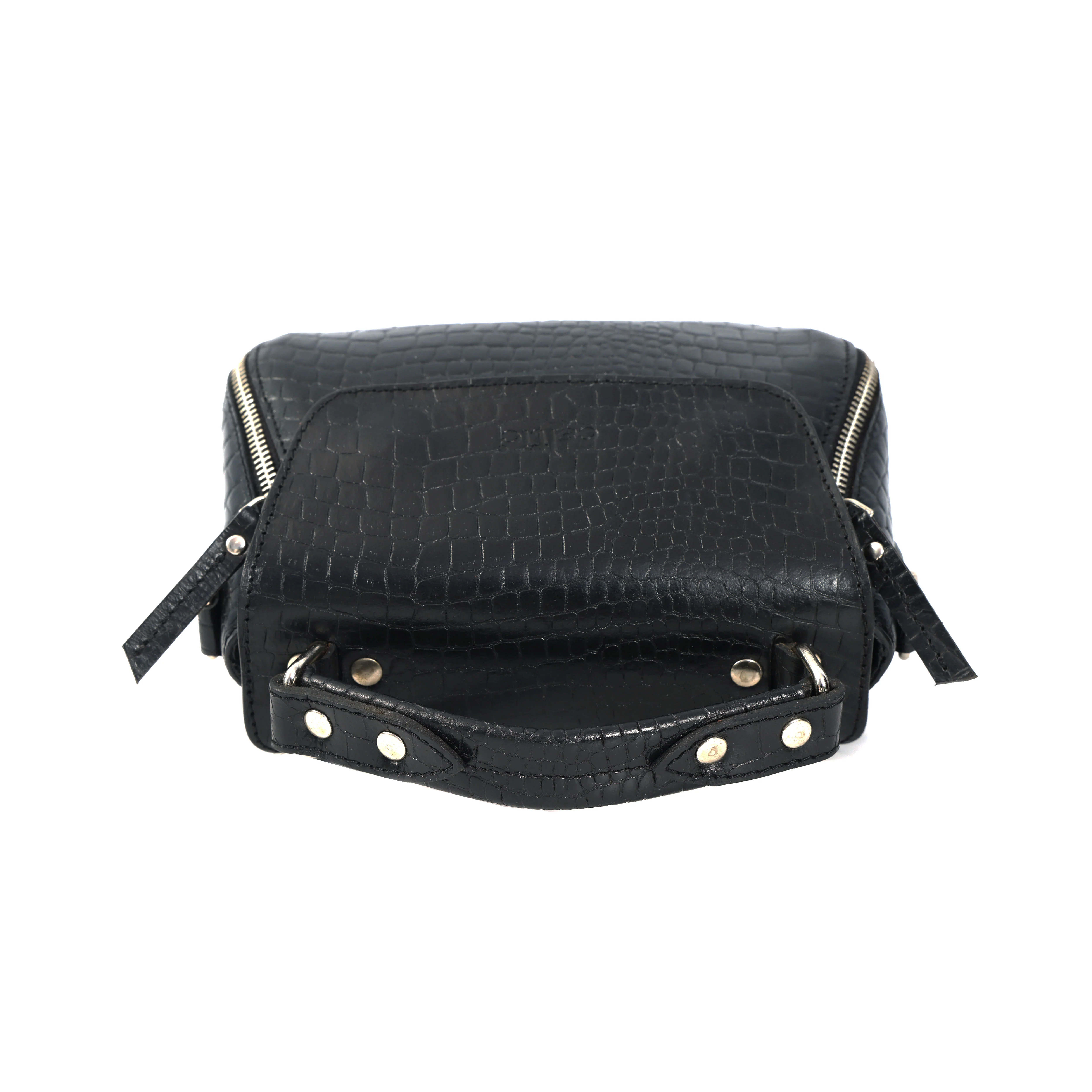Premium Croc-Embossed Leather Handbag with Top Handle & Structured Zip Compartments - Image 15