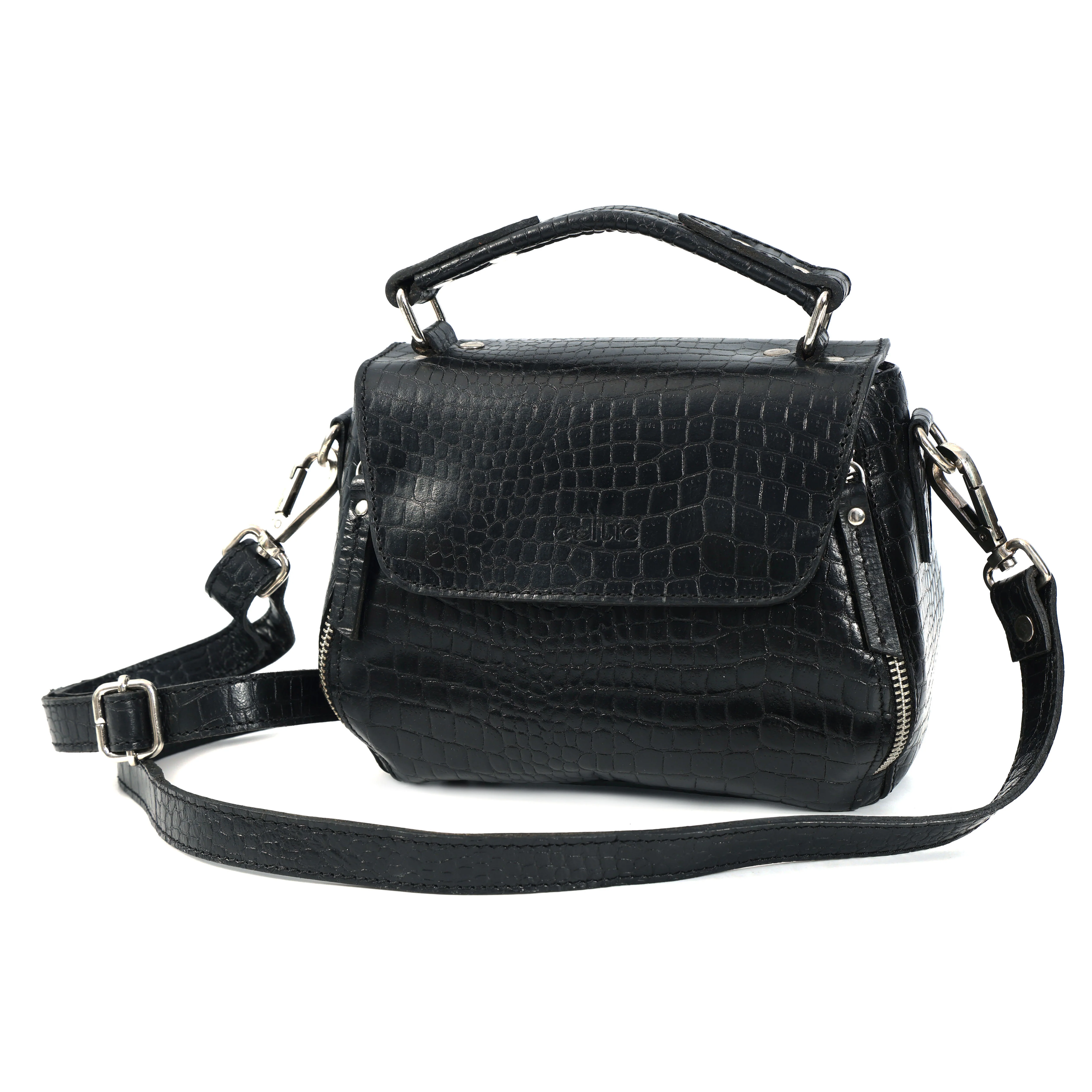 Premium Croc-Embossed Leather Handbag with Top Handle & Structured Zip Compartments - Image 16