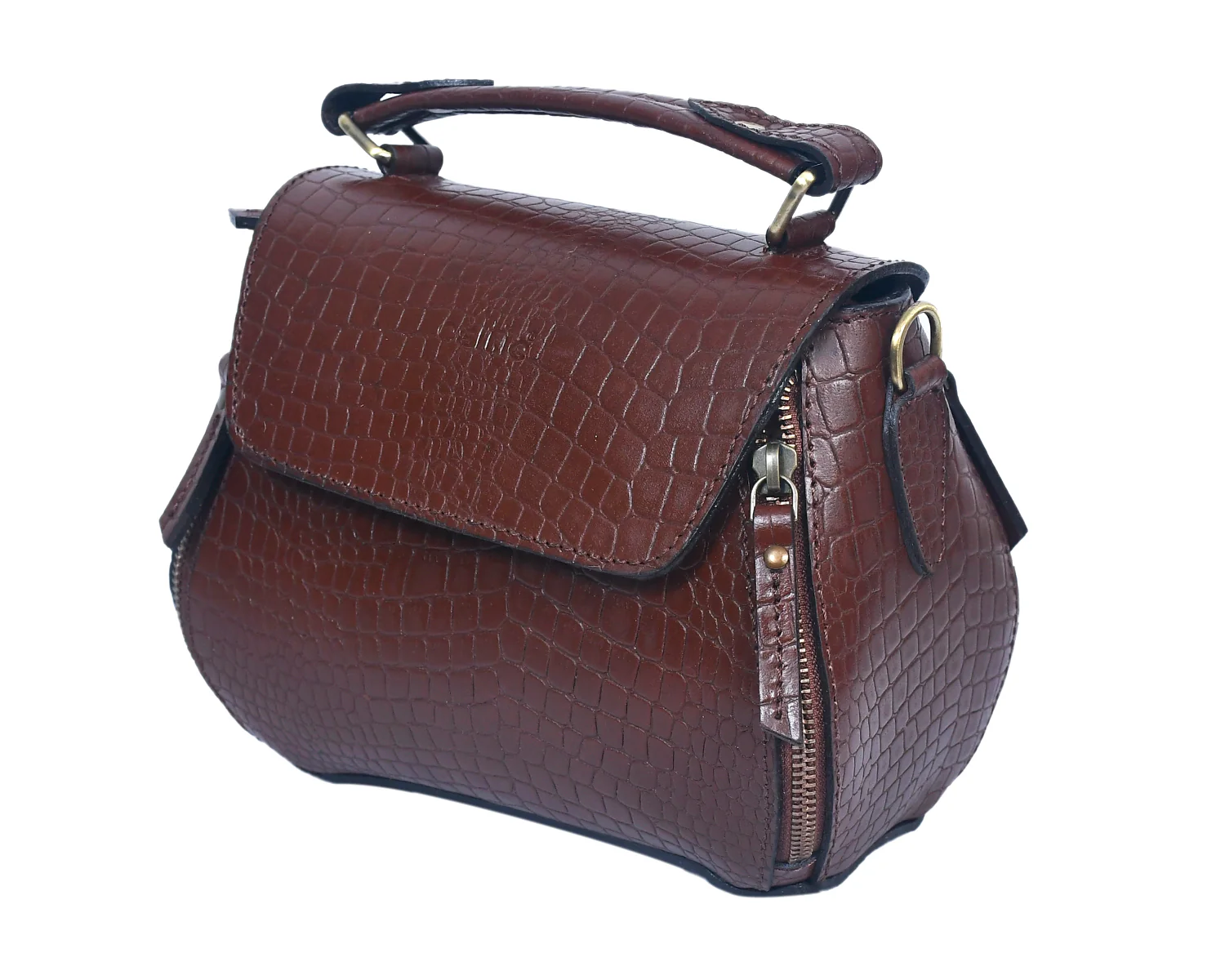 Premium Croc-Embossed Leather Handbag with Top Handle & Structured Zip Compartments - Image 4