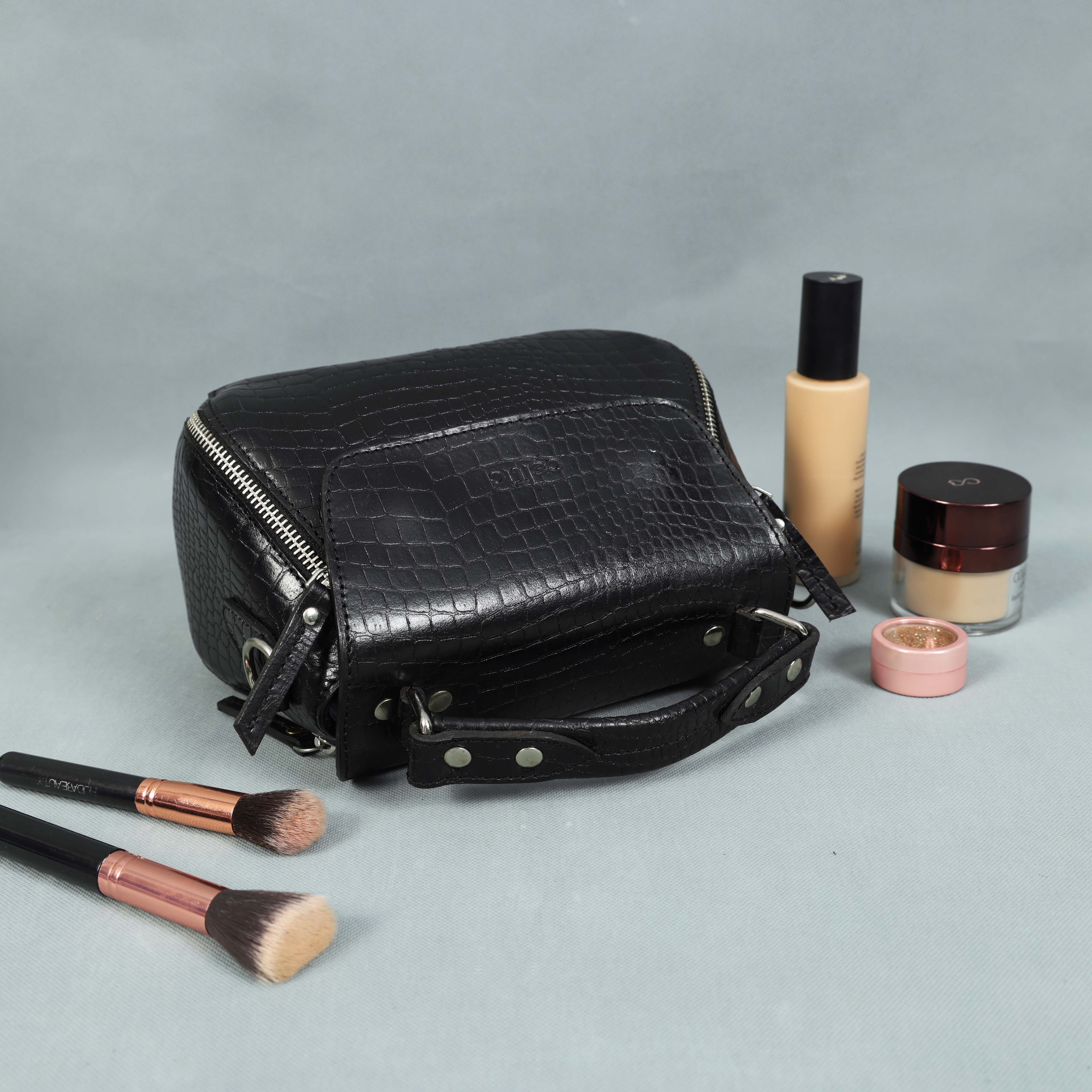 Premium Croc-Embossed Leather Handbag with Top Handle & Structured Zip Compartments - Image 5