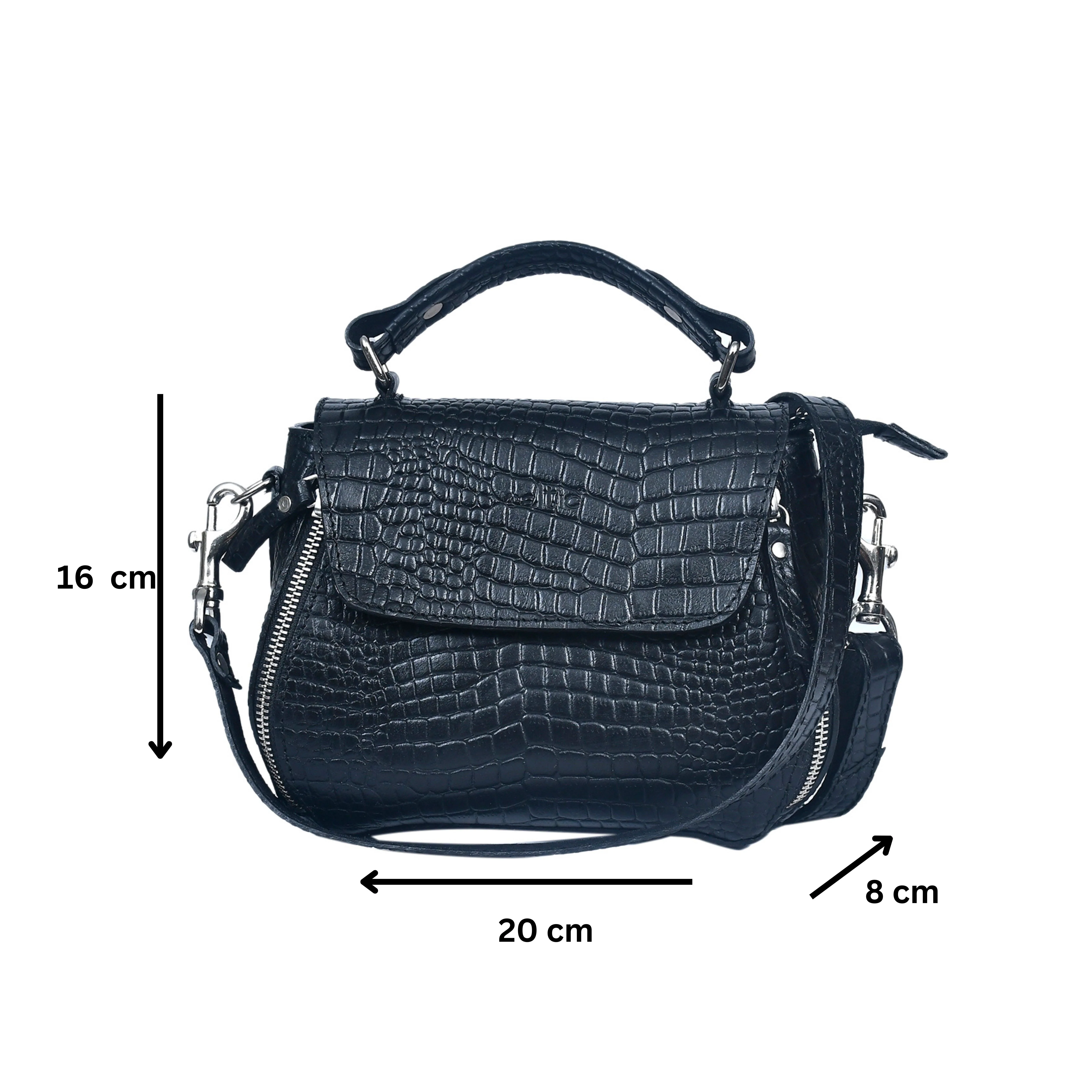 Premium Croc-Embossed Leather Handbag with Top Handle & Structured Zip Compartments - Image 8
