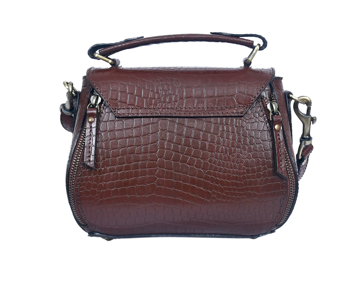 Premium Croc-Embossed Leather Handbag with Top Handle & Structured Zip Compartments - Image 9