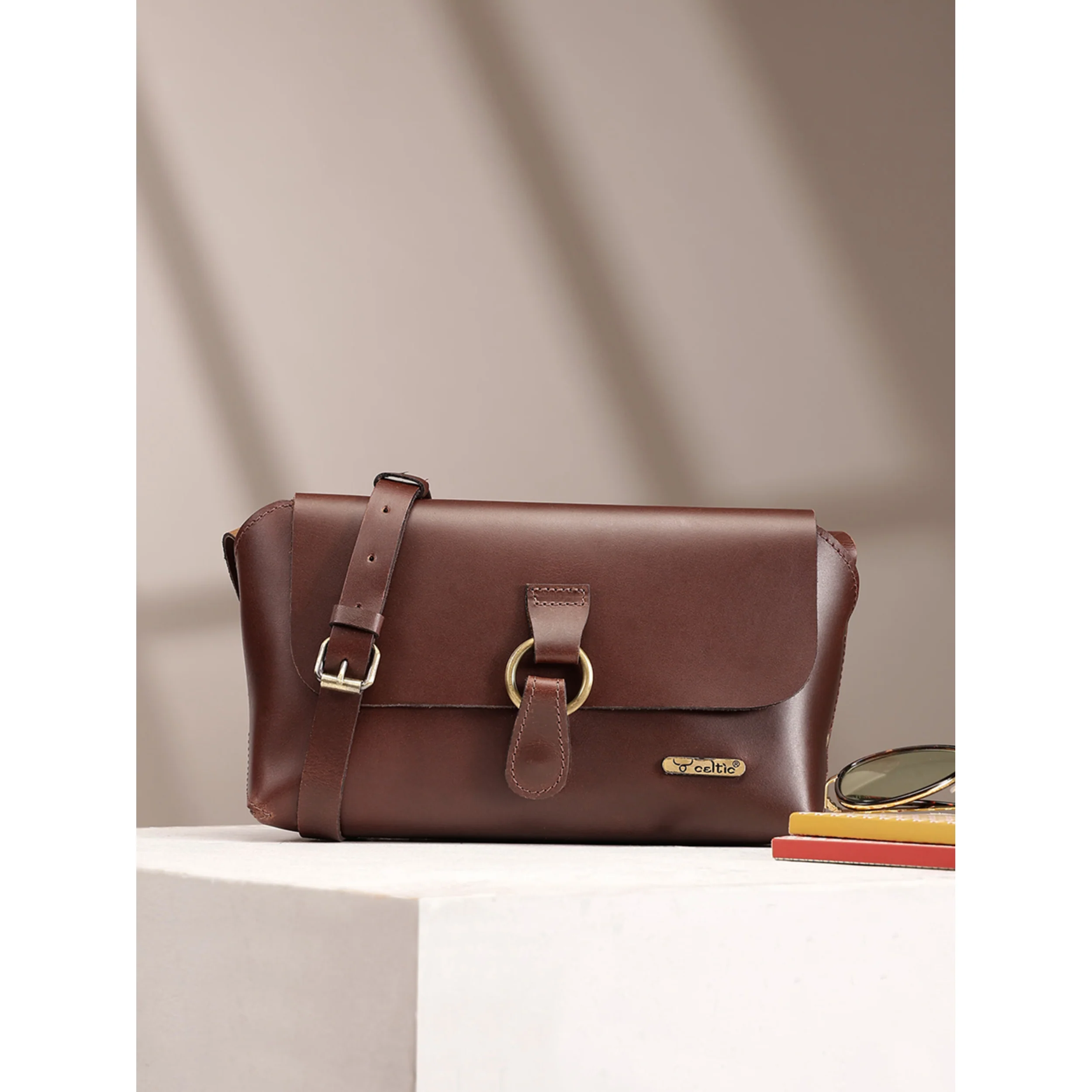 Premium Genuine Leather Sling Bag with Ring-Flap Design - Image 3