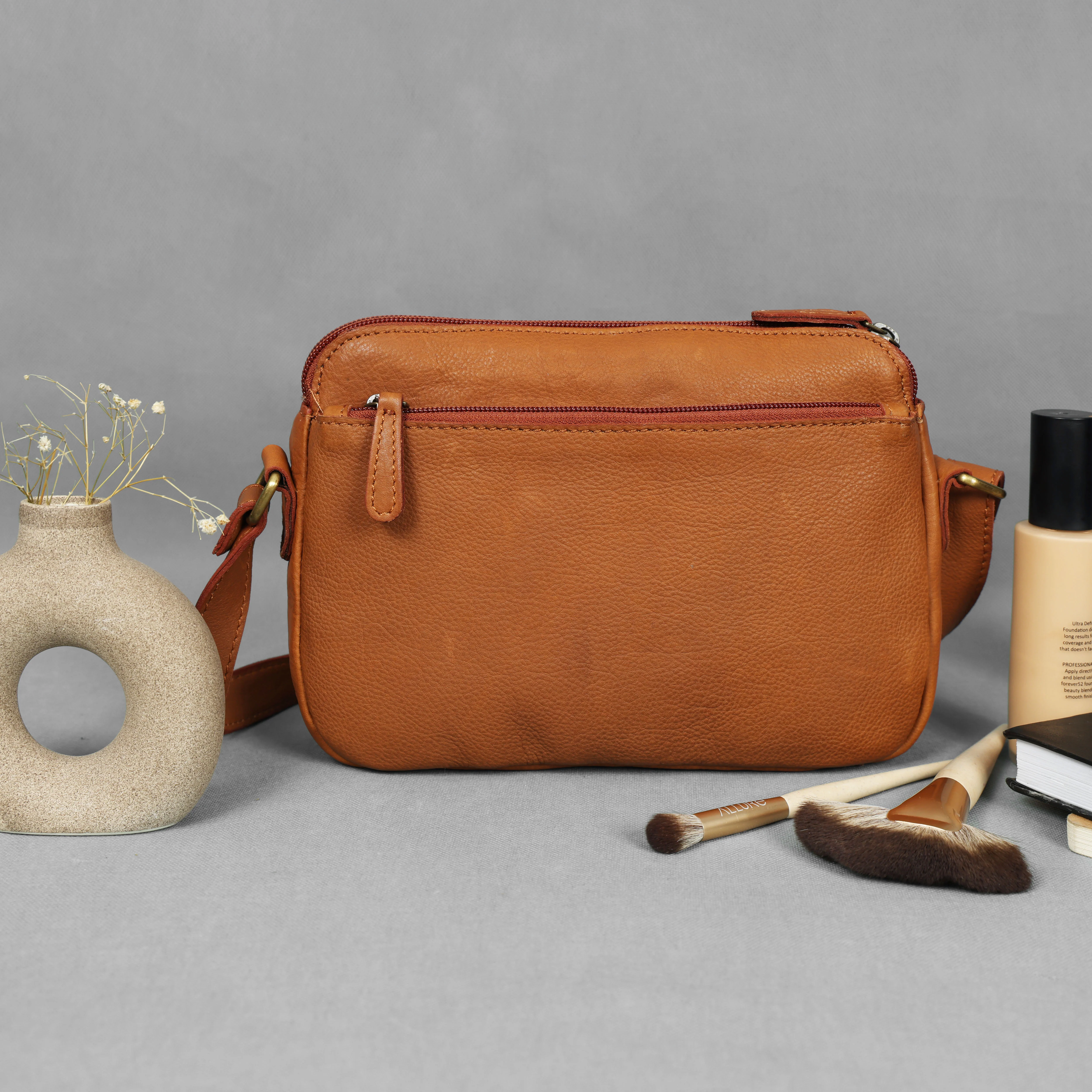 Premium Handwoven Leather Crossbody Bag with Adjustable Strap & Zip Compartments - Image 4