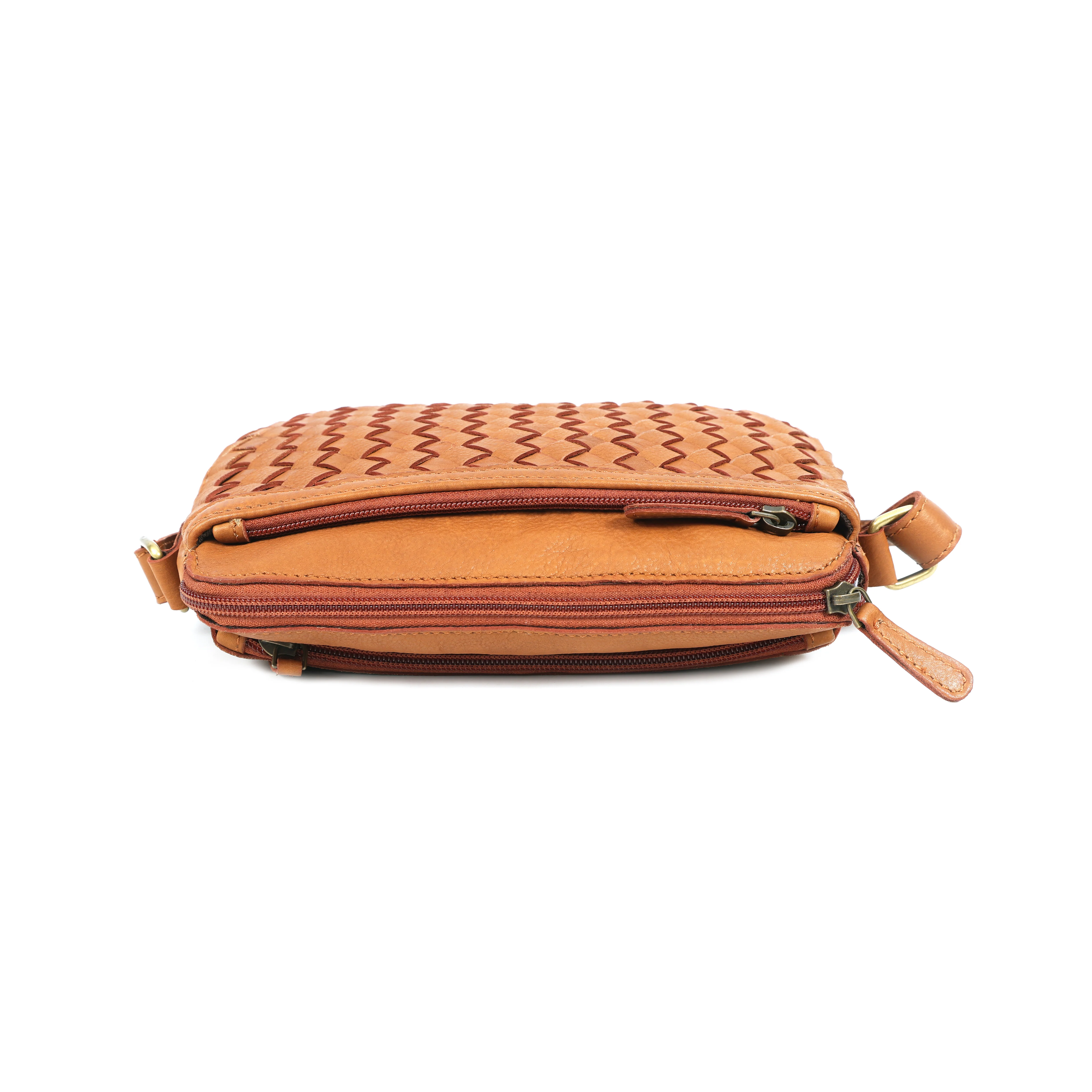 Premium Handwoven Leather Crossbody Bag with Adjustable Strap & Zip Compartments - Image 7
