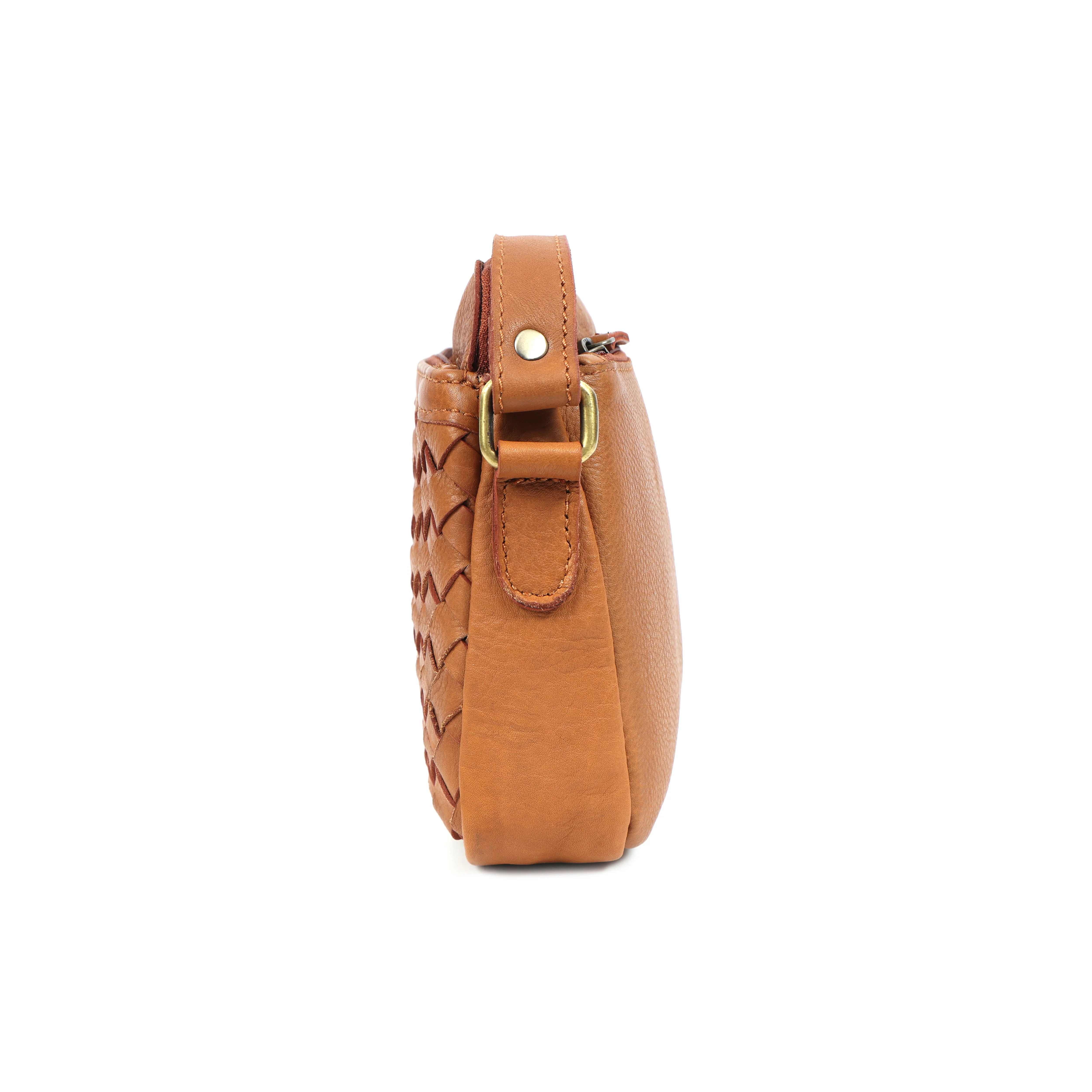 Premium Handwoven Leather Crossbody Bag with Adjustable Strap & Zip Compartments - Image 8