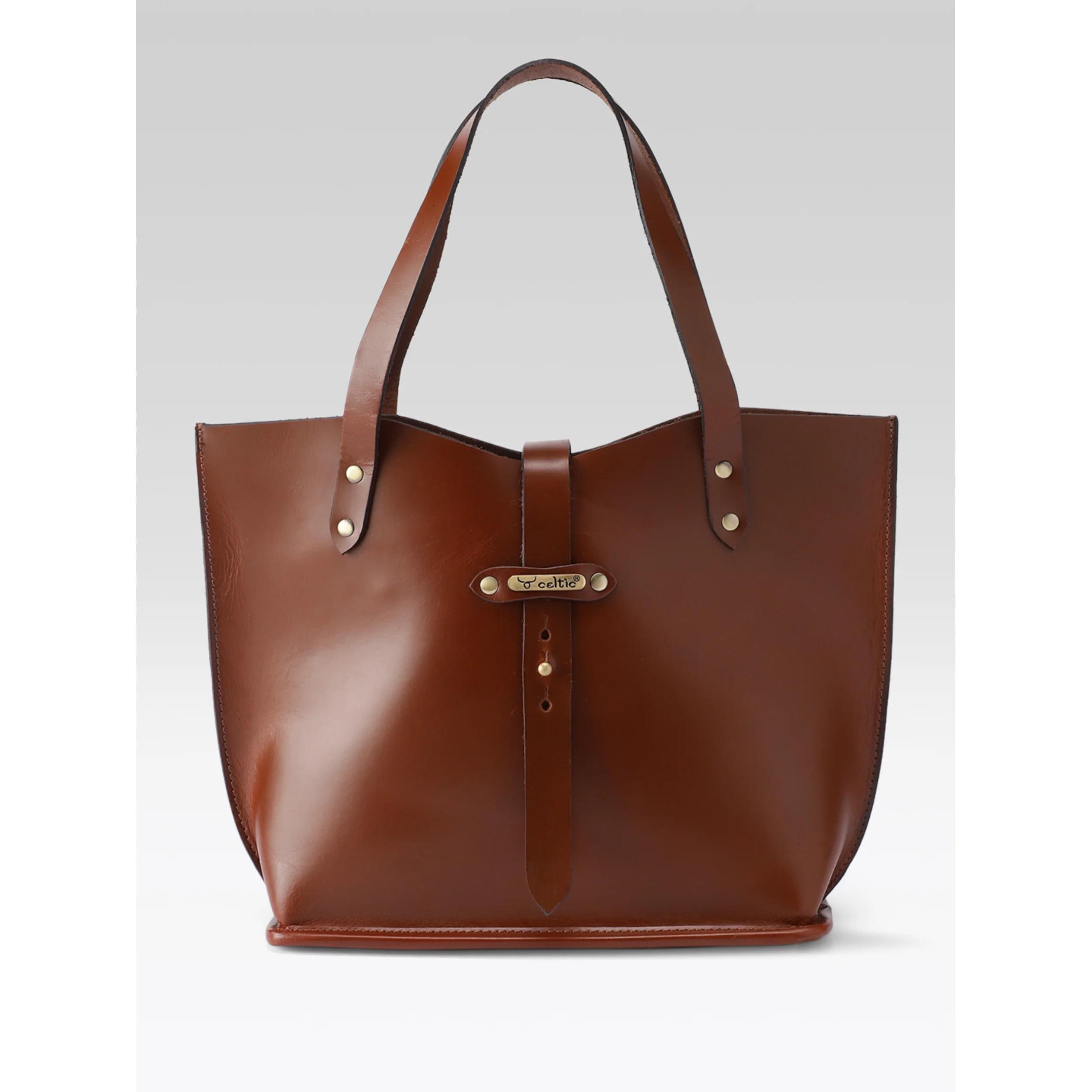 Premium Genuine Leather Tote Bag with Riveted Handles and Spacious Interior Pocket - Image 12