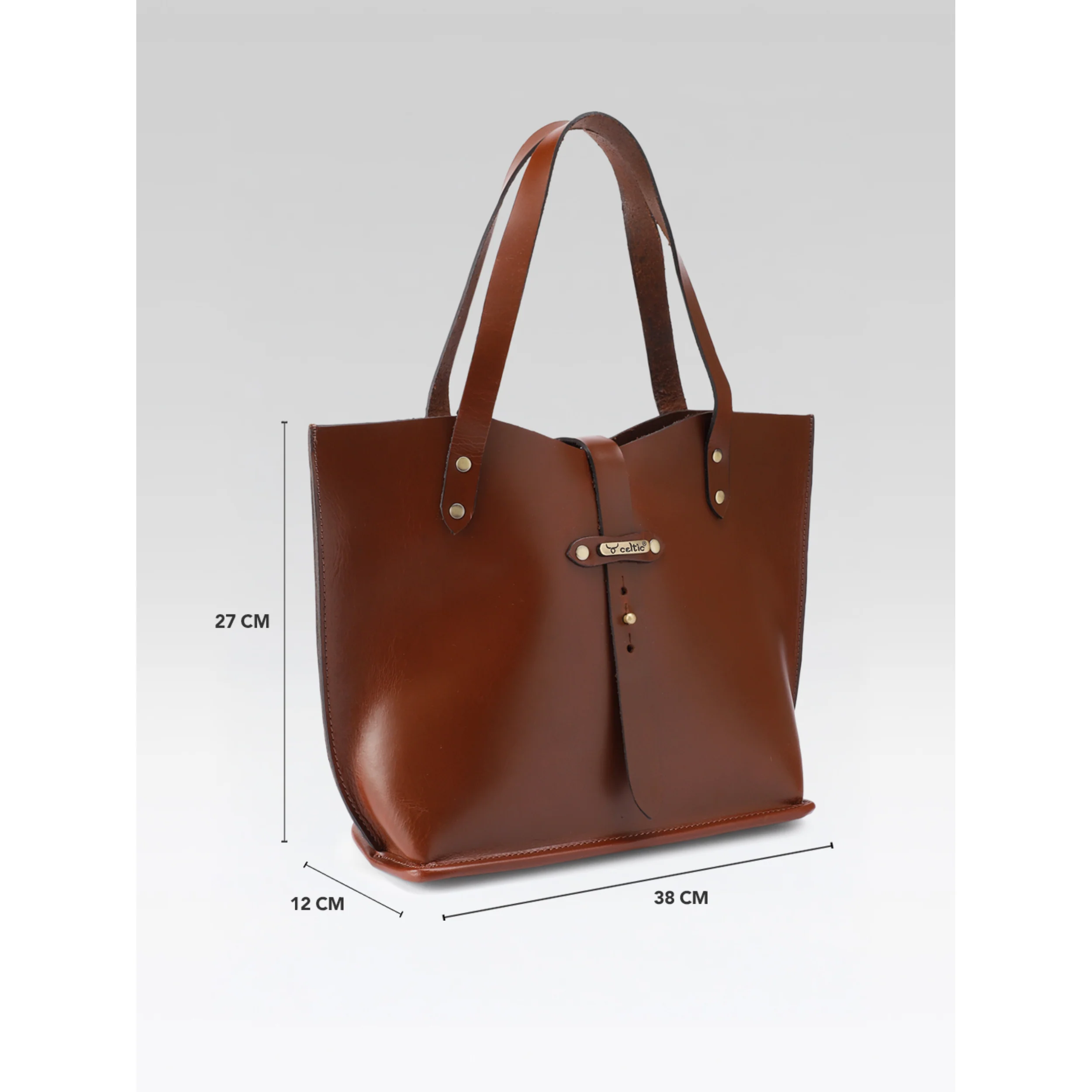 Premium Genuine Leather Tote Bag with Riveted Handles and Spacious Interior Pocket - Image 13