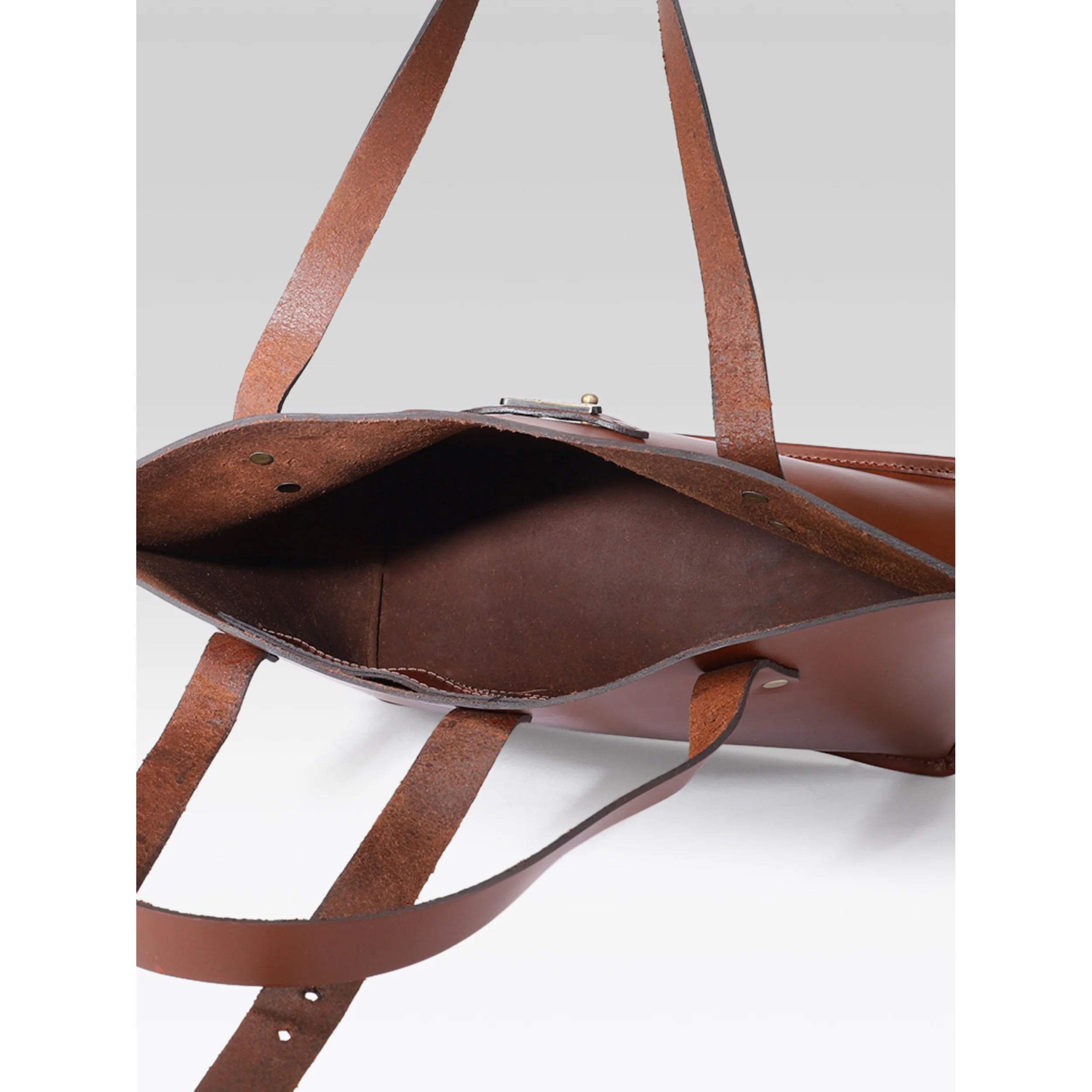Premium Genuine Leather Tote Bag with Riveted Handles and Spacious Interior Pocket - Image 16