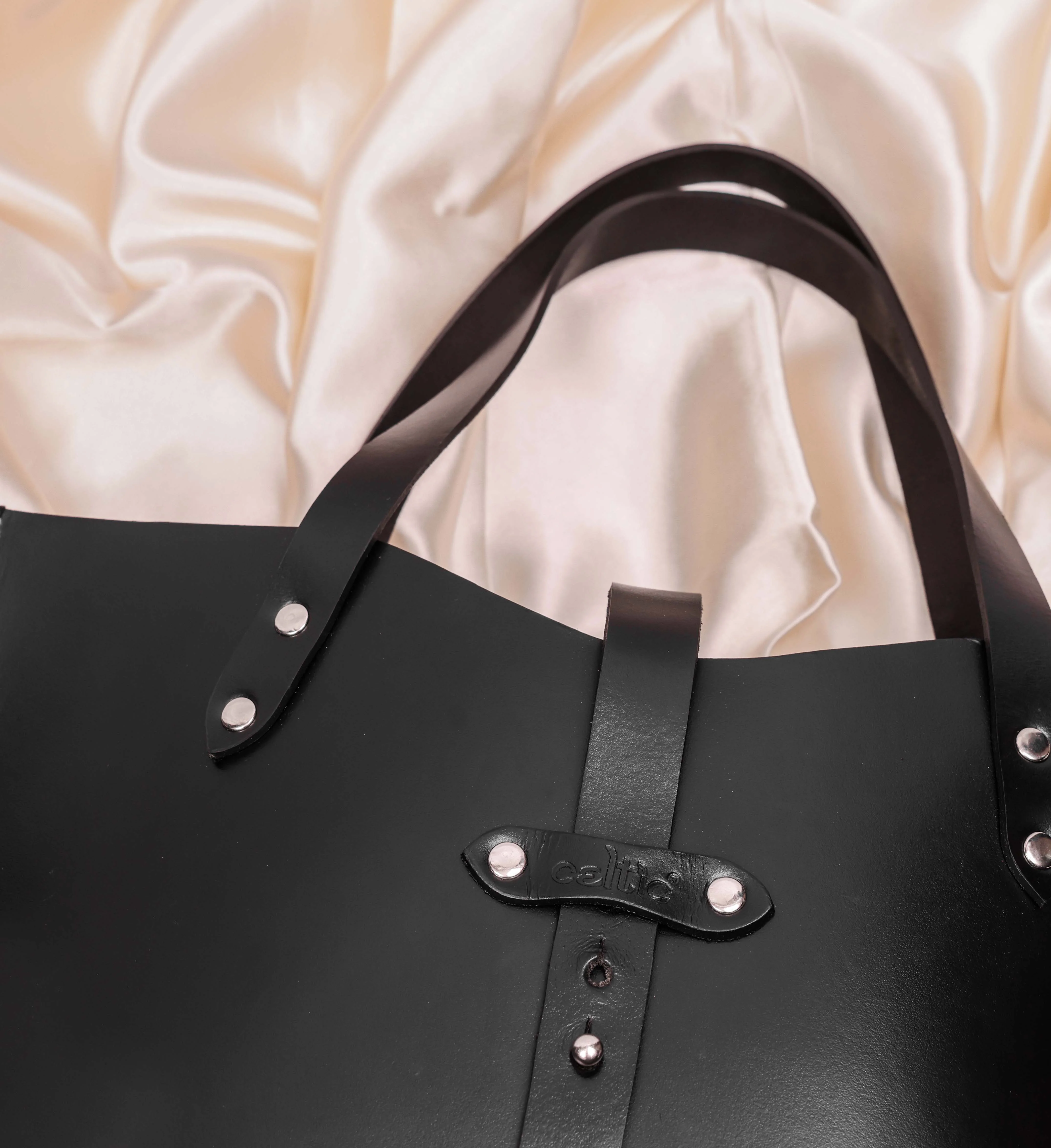 Premium Genuine Leather Tote Bag with Riveted Handles and Spacious Interior Pocket - Image 3