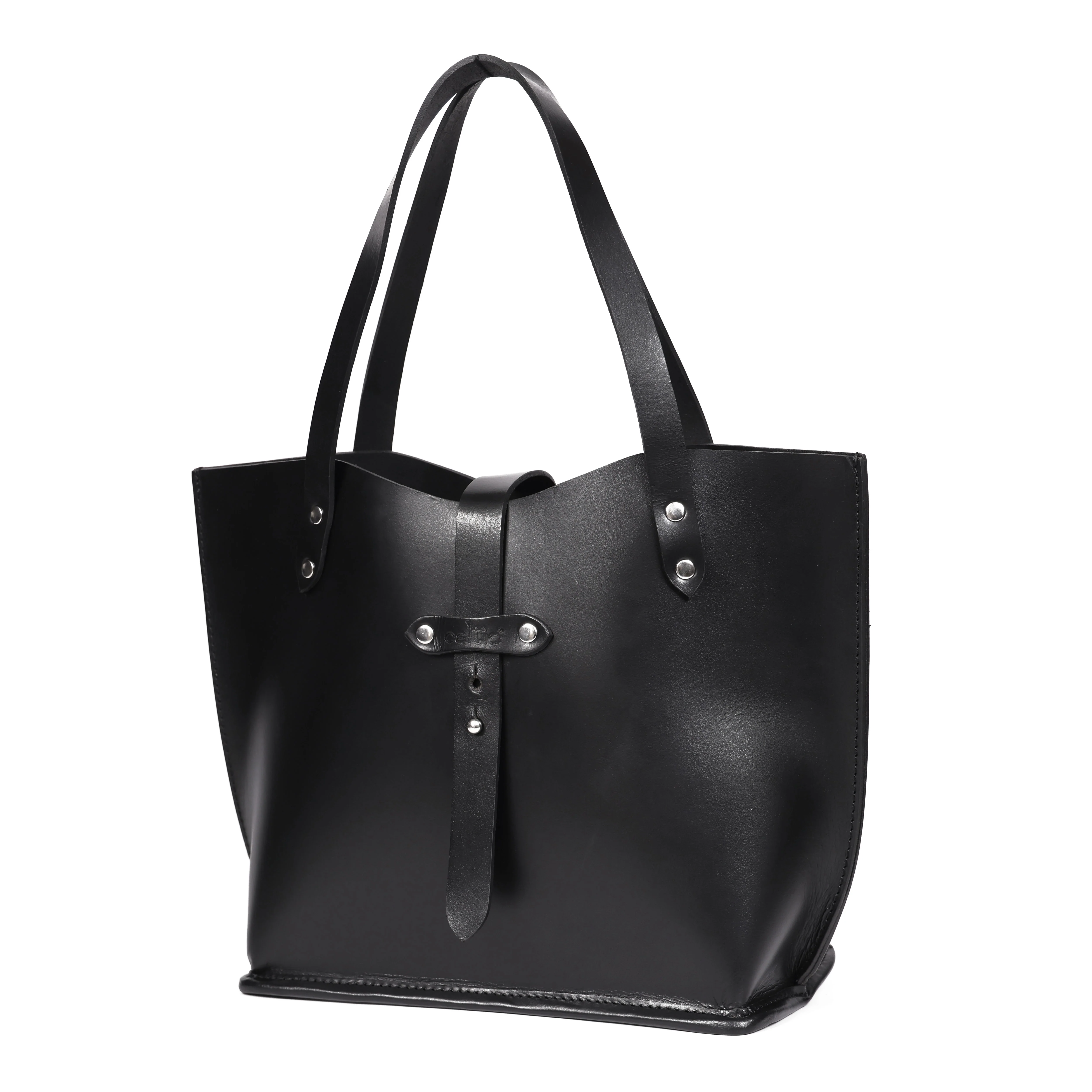 Premium Genuine Leather Tote Bag with Riveted Handles and Spacious Interior Pocket - Image 6